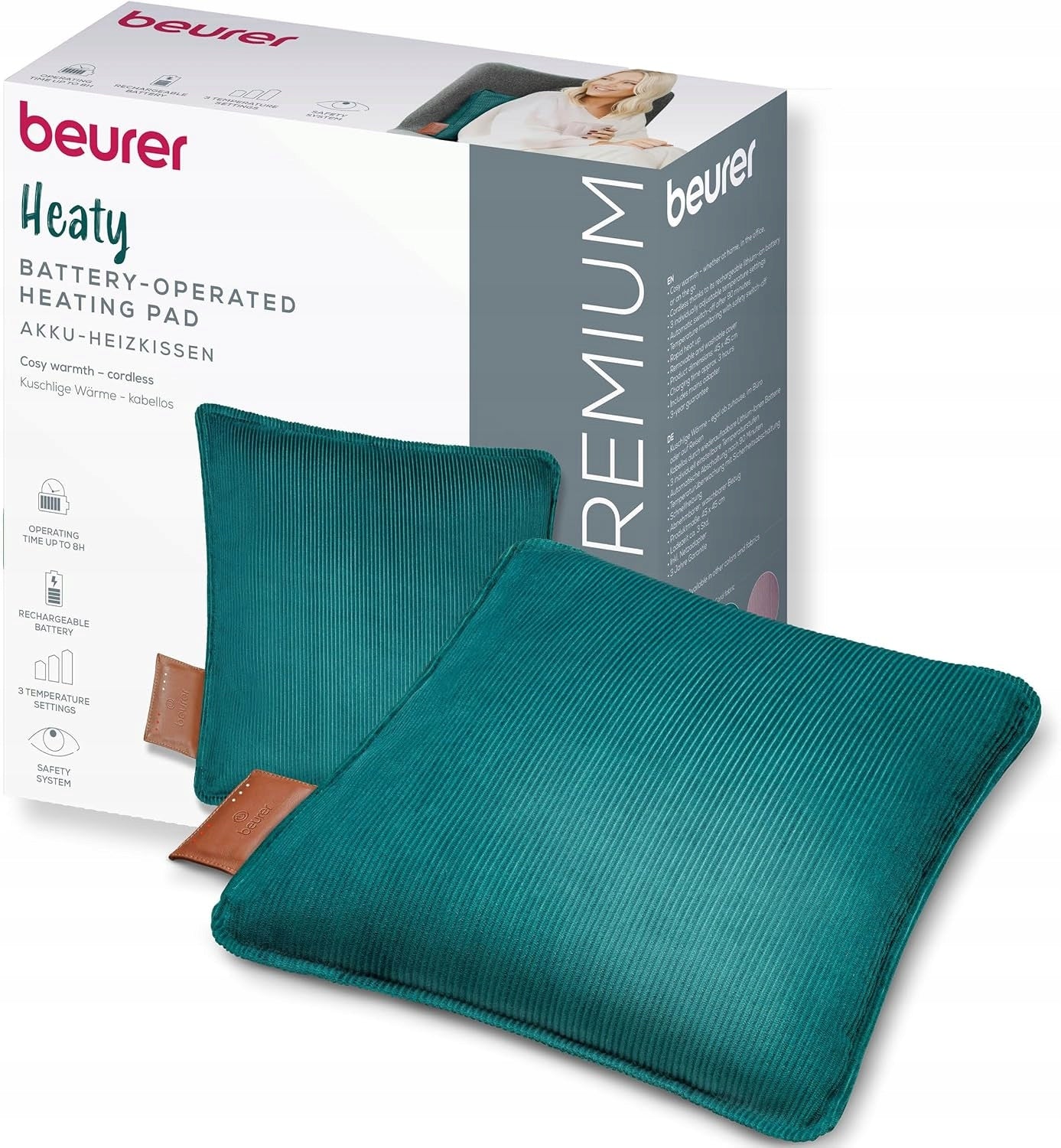 Pillow Beurer Heaty dark green wireless automatic shutdown
