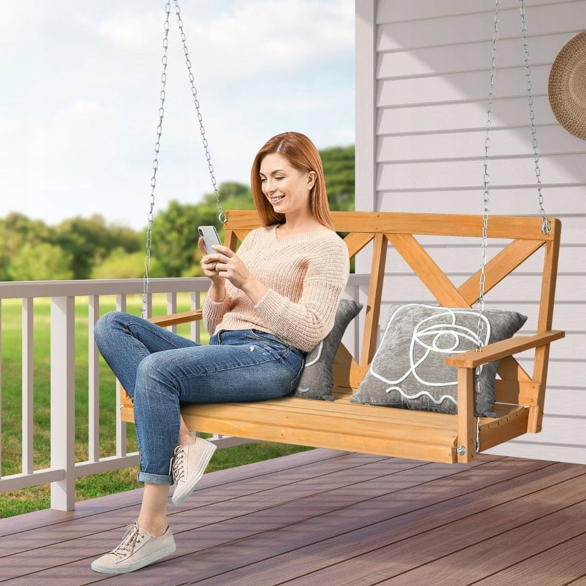 Pine wood garden swing 134 x 65 x 60 cm Line Costway