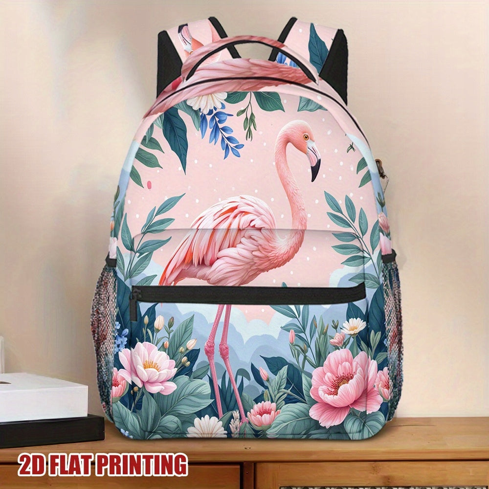 Pink Flamingo Floral Backpack for Students and Young Women