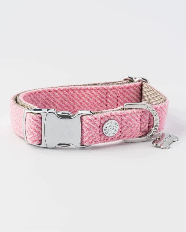 Pink Herringbone Luxury Tweed r. M Collar - Pink Herringbone, Hugo & Hudson