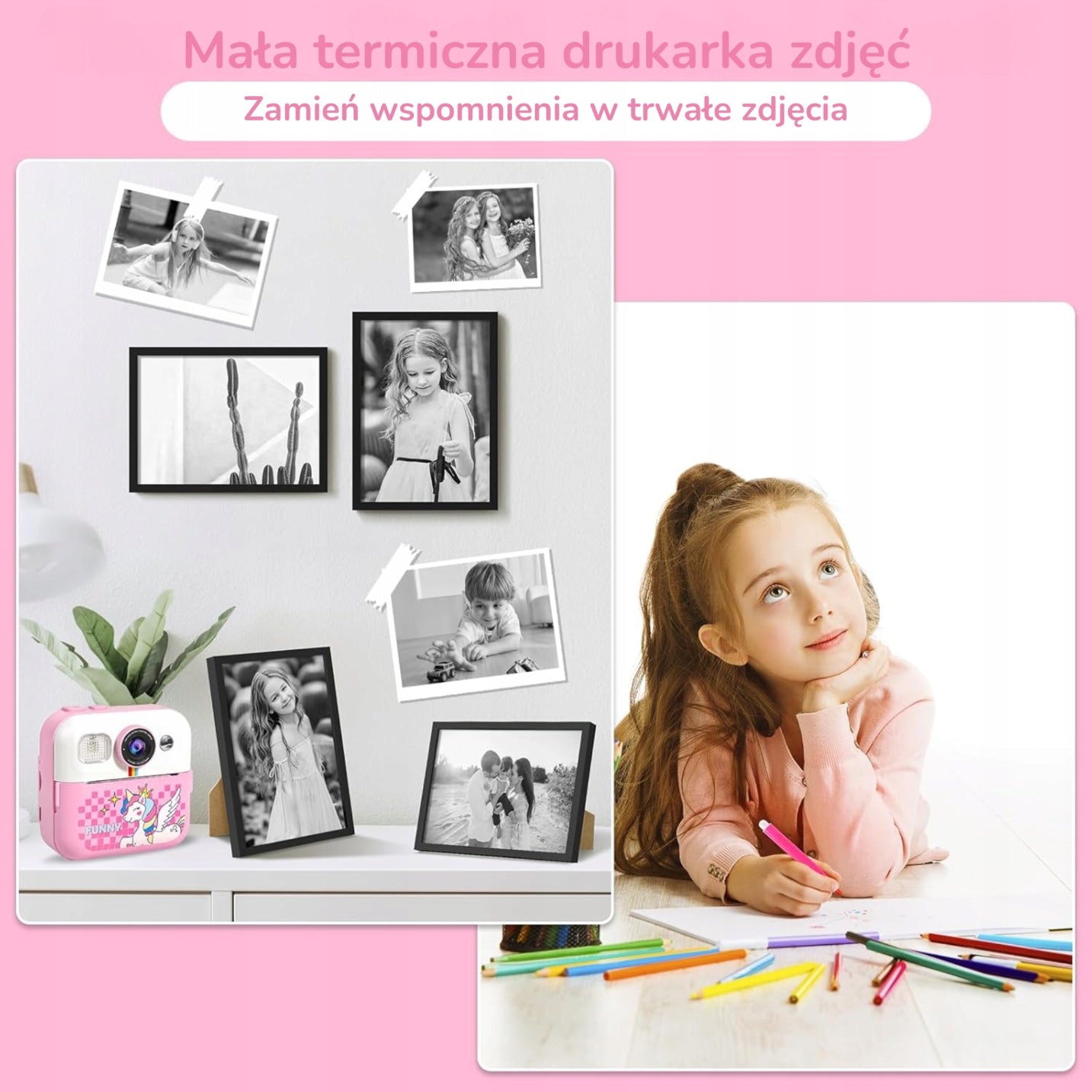 Pink INSTANT Camera for Kids with 32GB Mini Memory Card Printer Model CP02