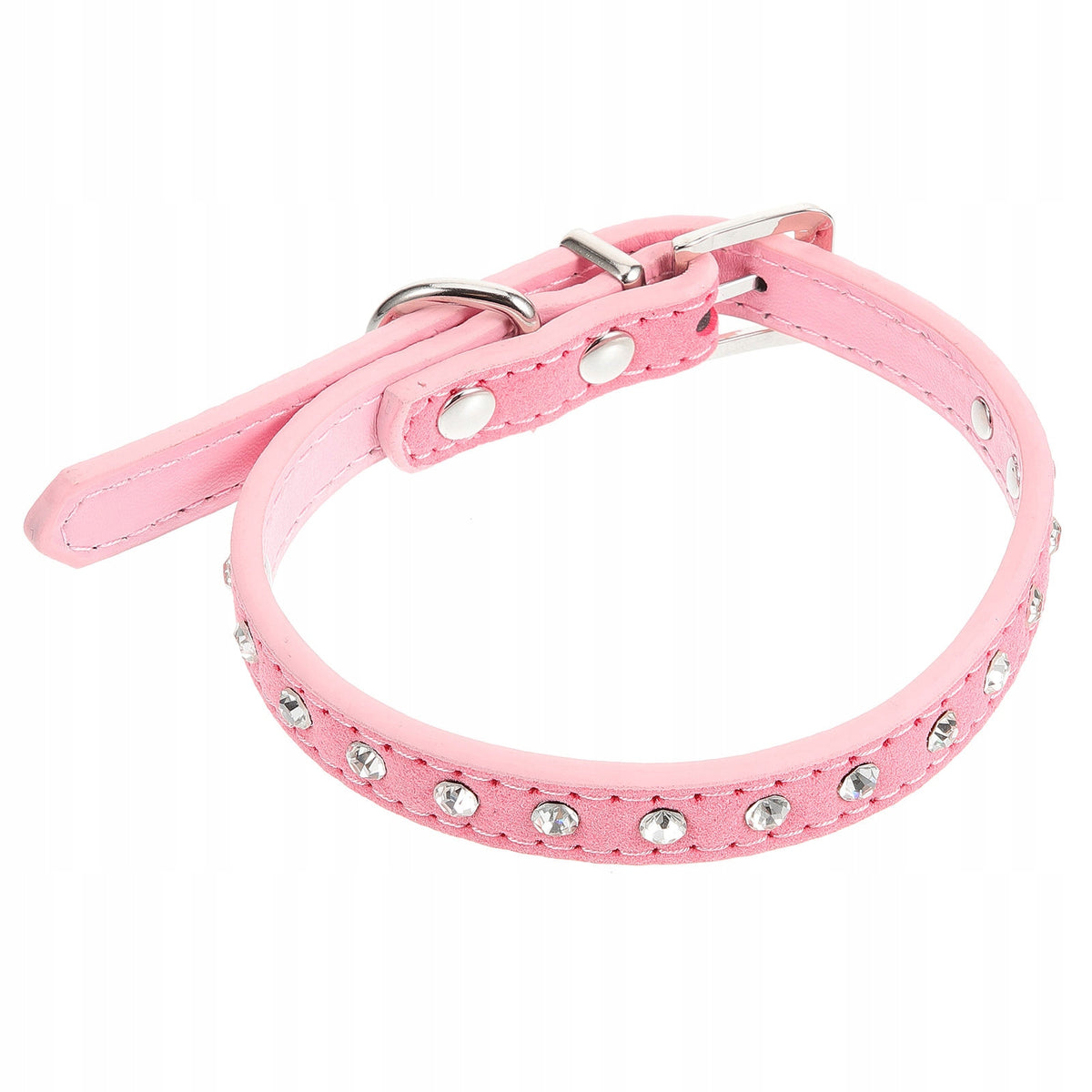 Pink Rhinestone Pet Collar with Alloy Buckle and D-Ring