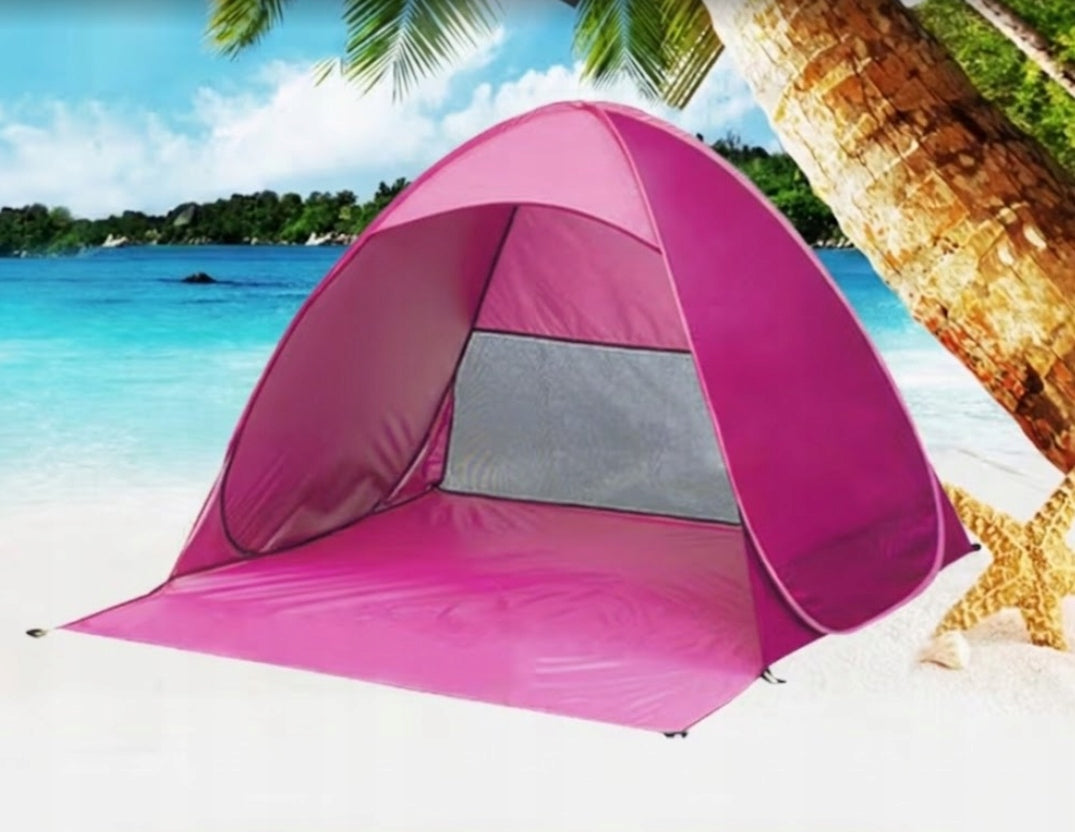 Pink SELF-FOLDING BEACH TENT, UV+ PROTECTIVE BEACH SCREEN