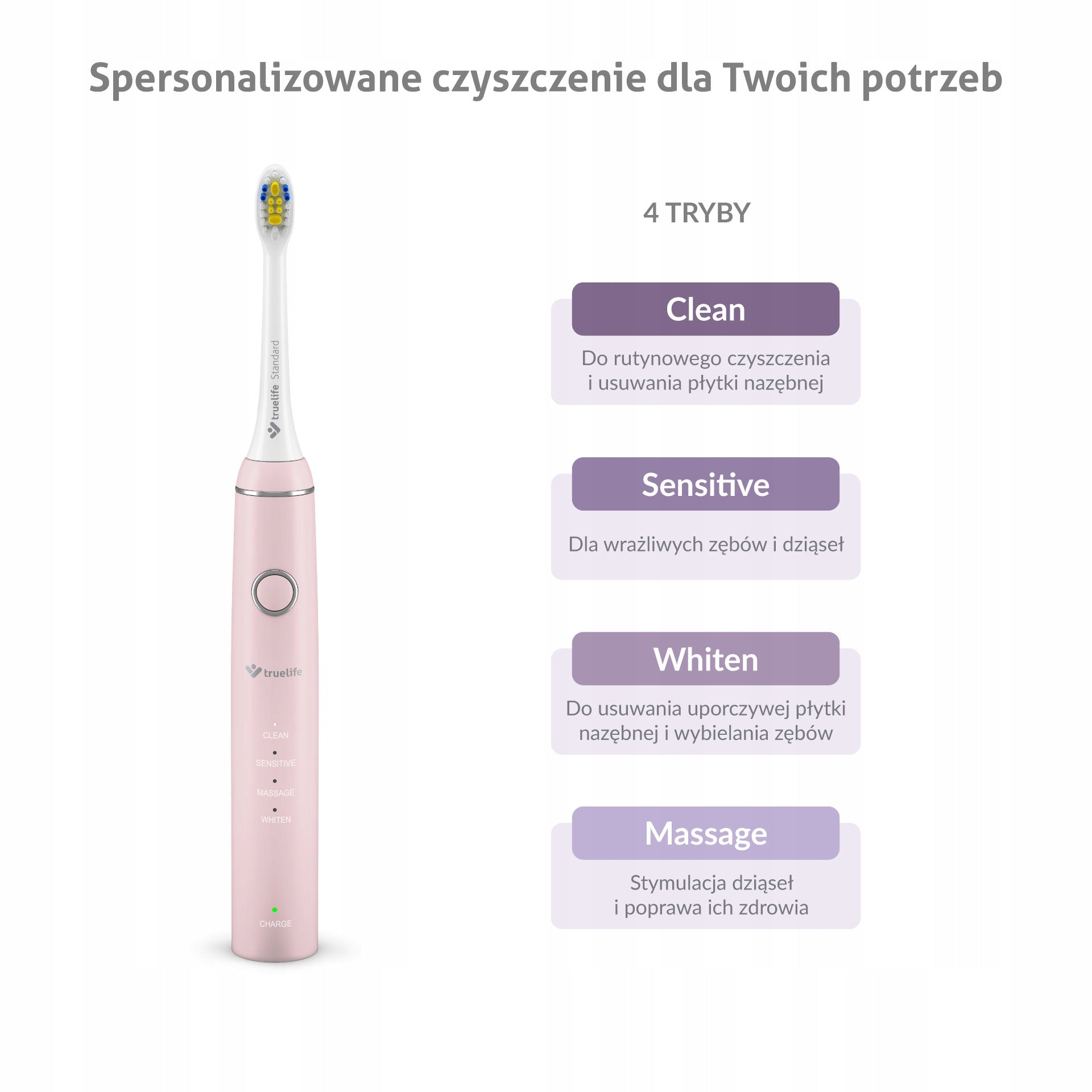 Pink Sonic Toothbrush TrueLife Timer Powerful Battery 2 Tips + Case Manufacturer code TLSBCP