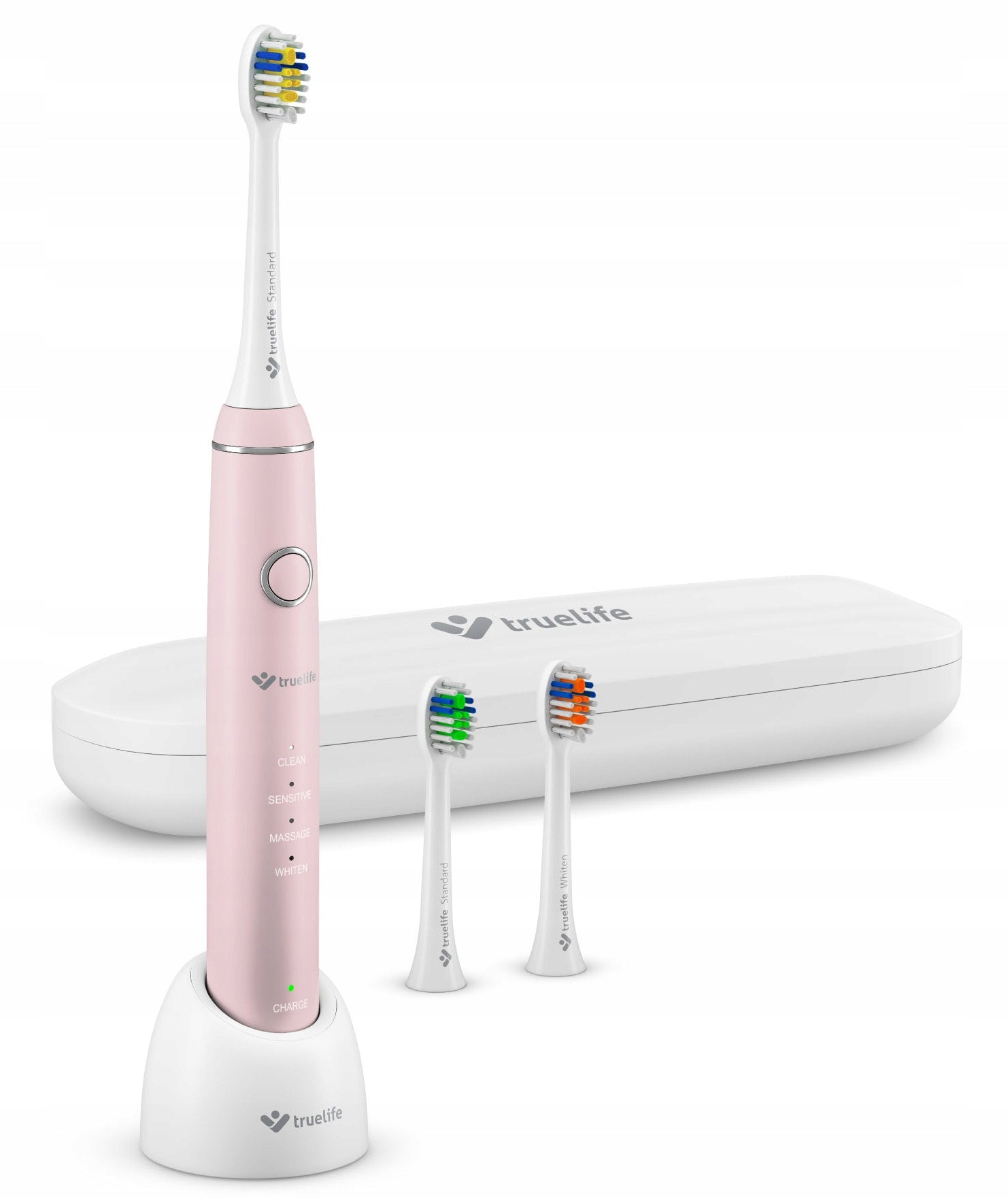 Pink Sonic Toothbrush TrueLife Timer Powerful Battery 2 Tips + Case