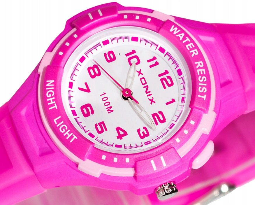 Pink Sports Watch For Girls Waterproof Analog Silicone Pa Additional features nickel-free