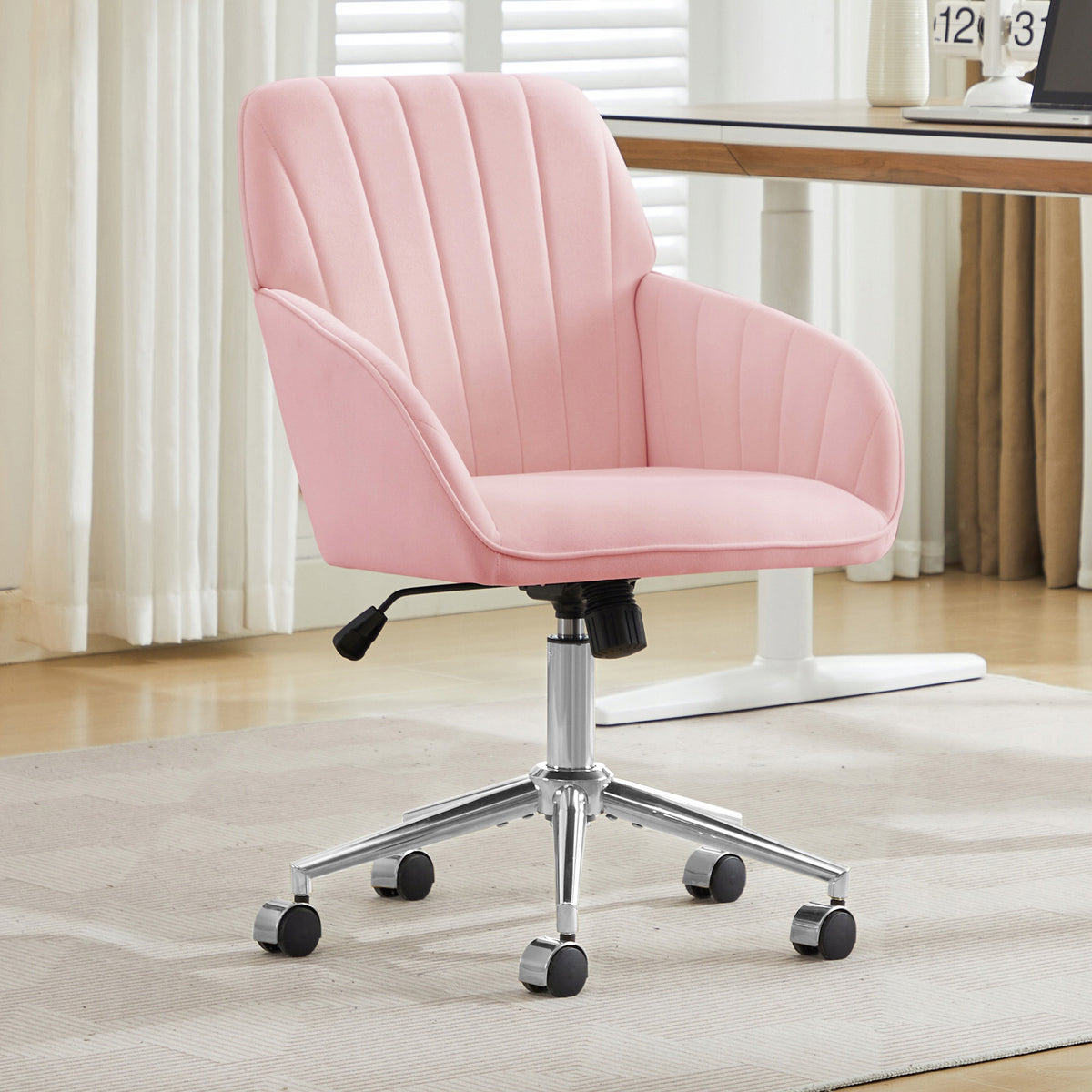 Pink Velvet Ergonomic Office Chair with 360 Swivel - 62x60x97 cm