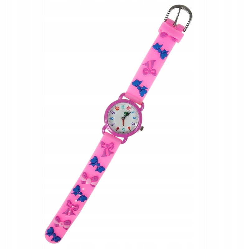 Pink Watch in Bows for Baby Girl Blue Colorful Numbers Manufacturer code RÓŻOWY ZEGAREK w kokardki Z001