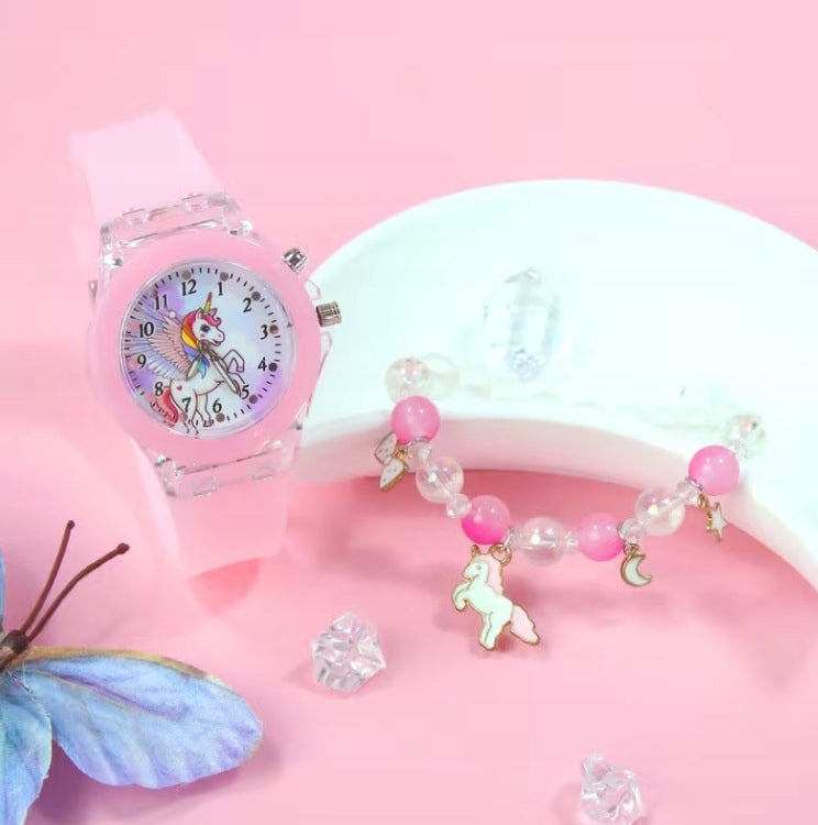 Pink beautiful watch with unicorn bracelet gift for girl