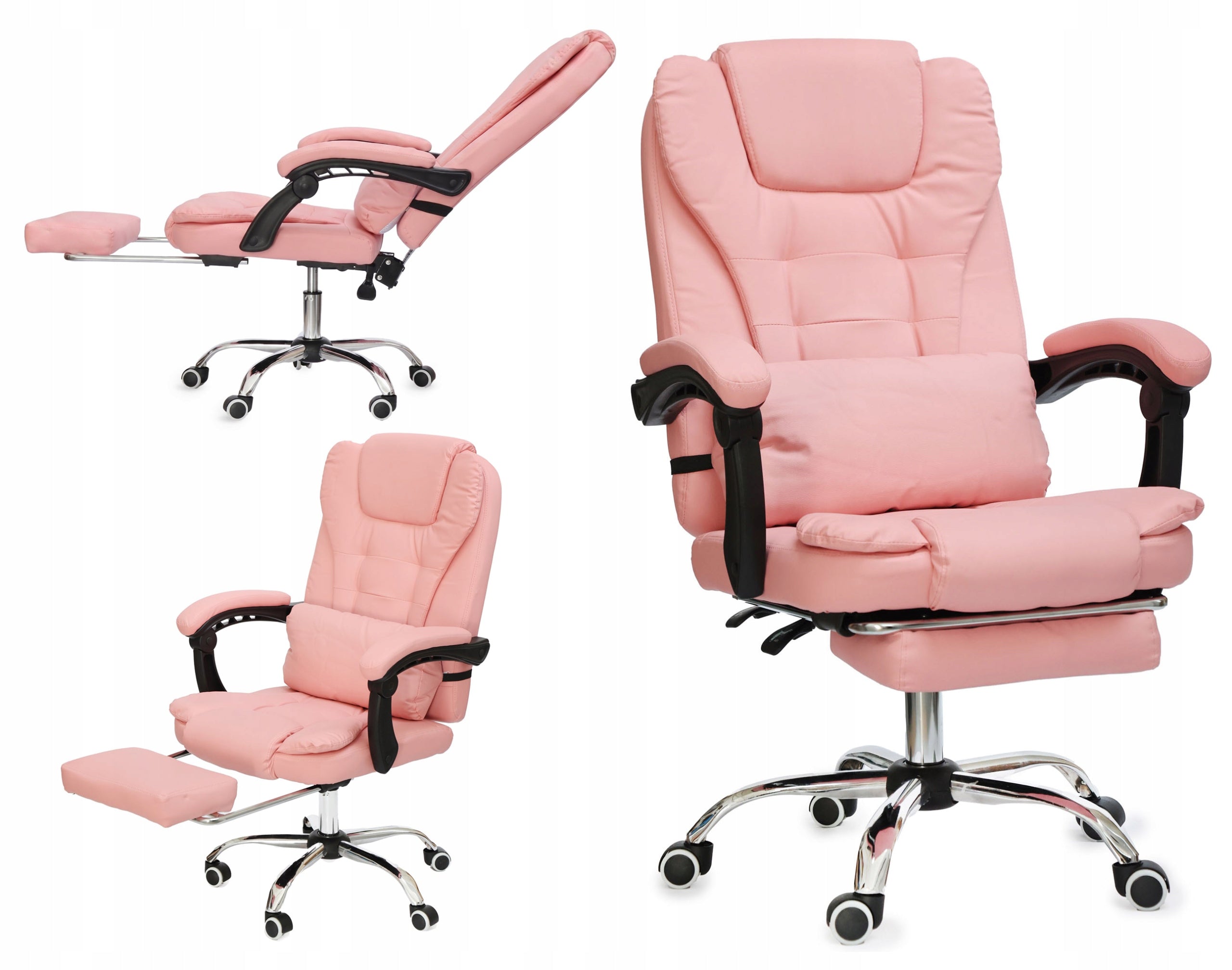 Pink comfortable office chair with footrest and lumbar cushion NBK012-HT
