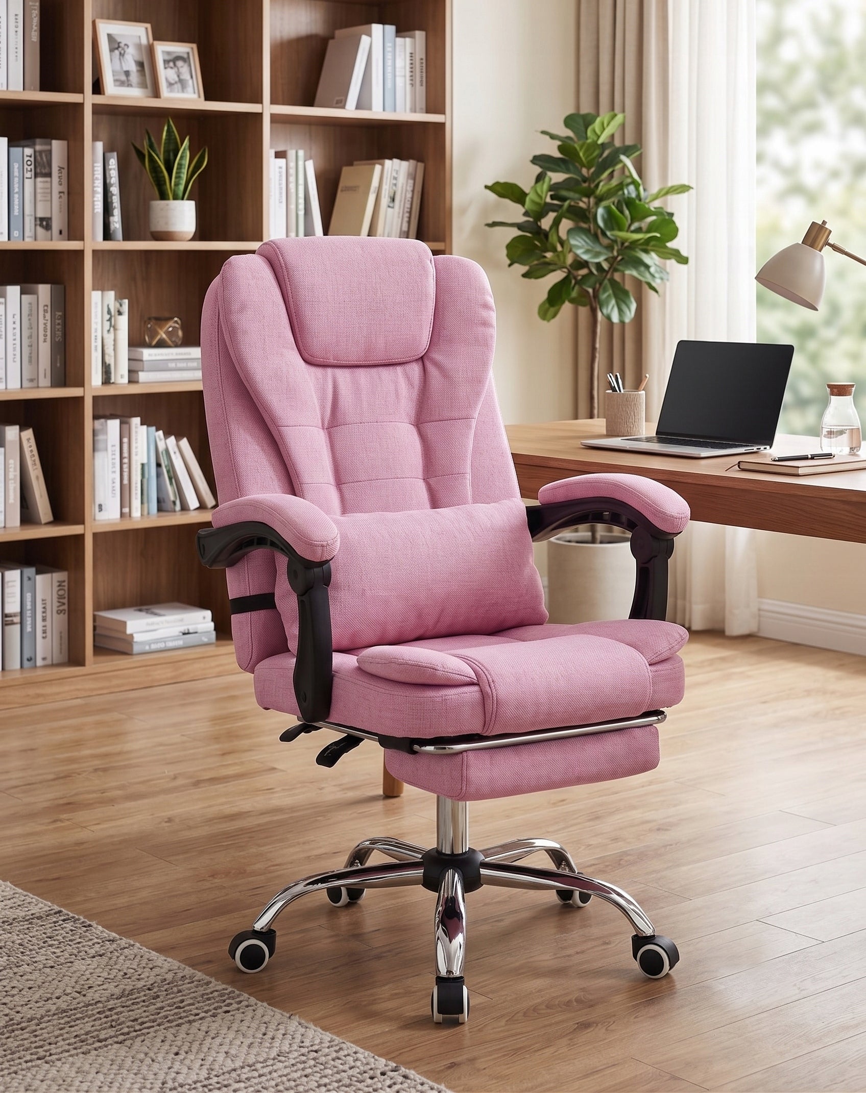 Pink material comfortable office chair with footrest and cushion NBR012-HT Packaging status original