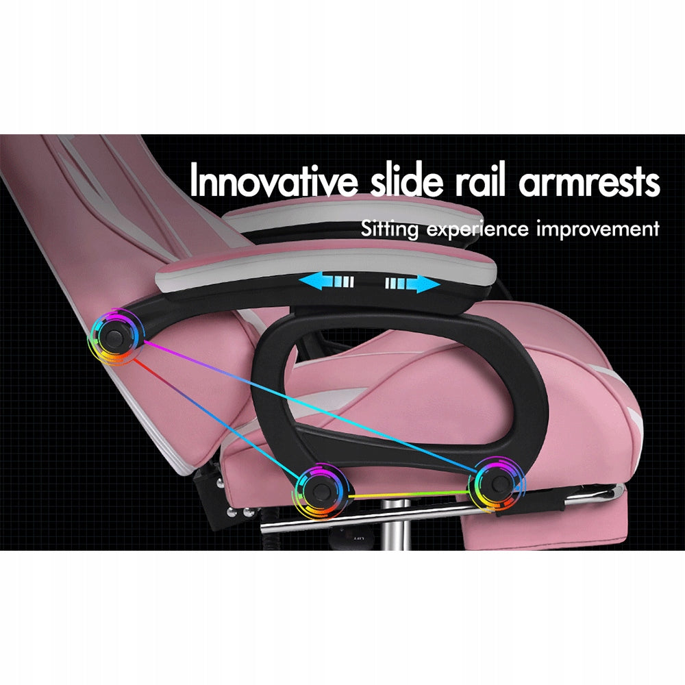 Pink office chair with massage function, armrests and footrest Brand no brand