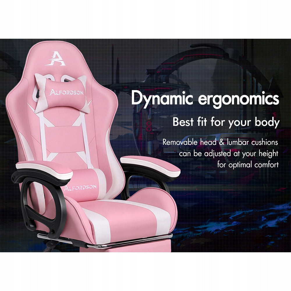Pink office chair with massage function, armrests and footrest Packaging status original