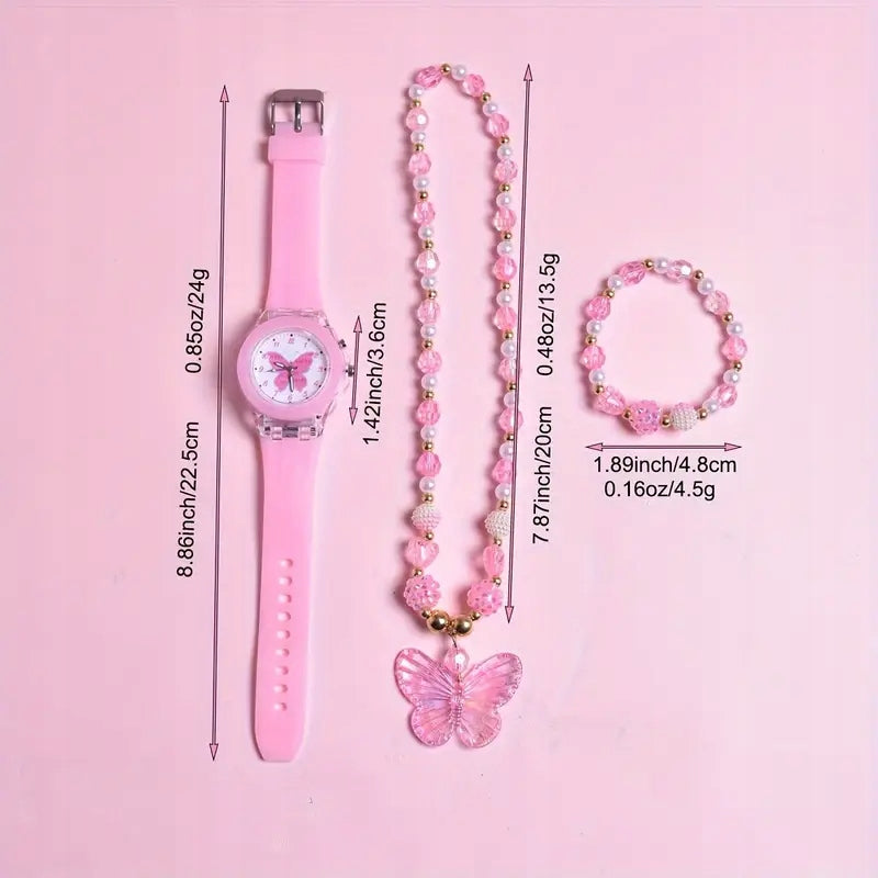 Pink watch glowing bag freebie with butterfly bracelet for baby Brand no brand