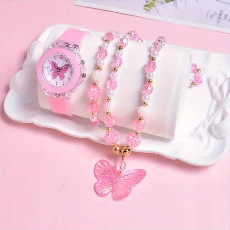 Pink watch glowing bag freebie with butterfly bracelet for baby