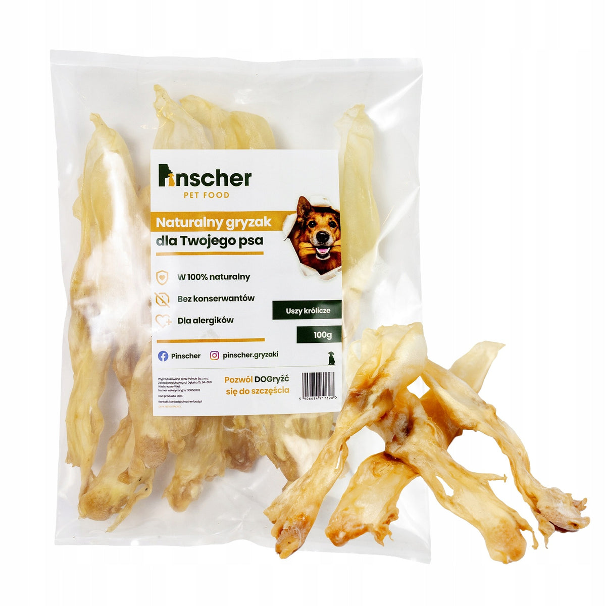 Pinscher Natural Dog Teether Rabbit Ears Without Fur 100 g