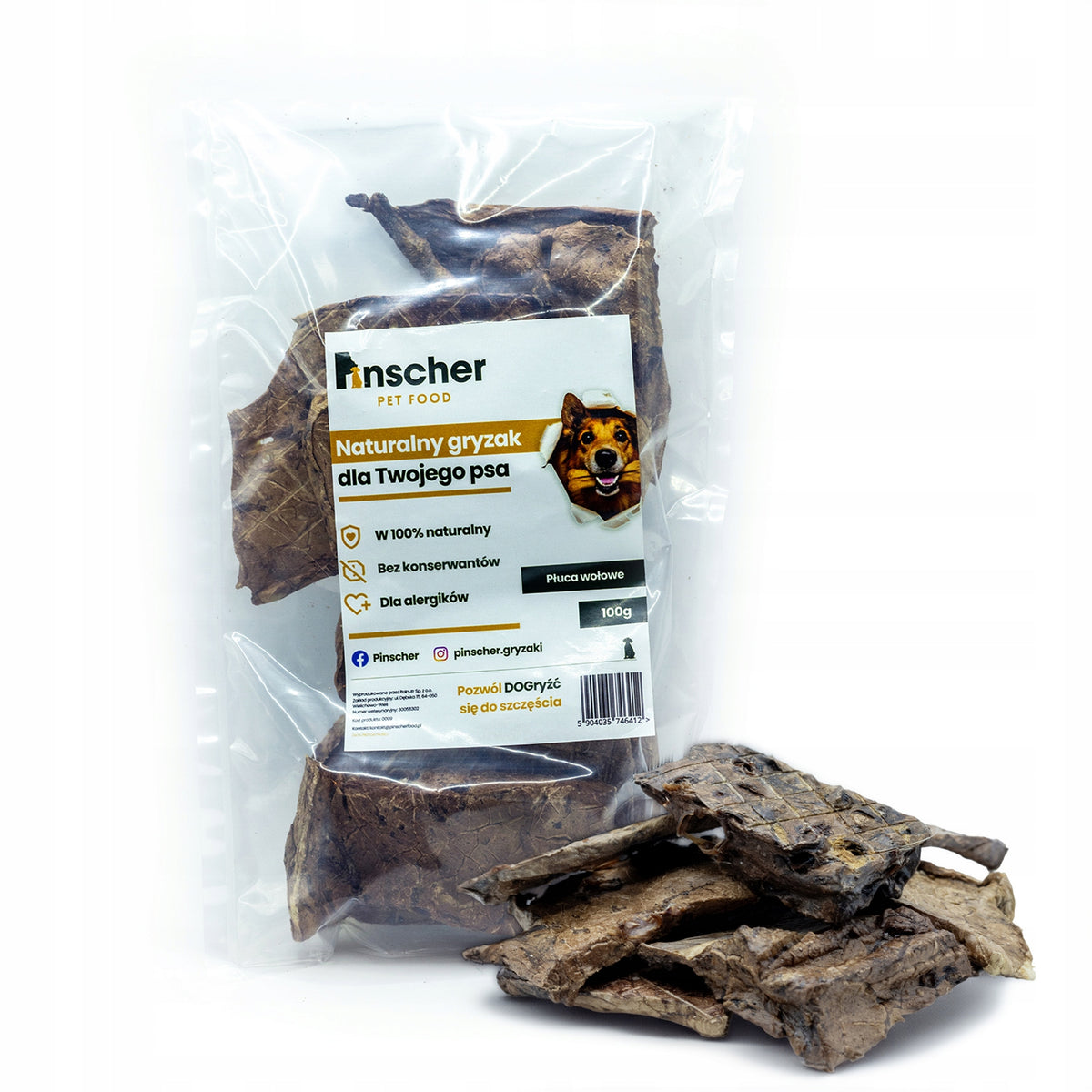 Pinscher natural beef lung teether for dog 100g