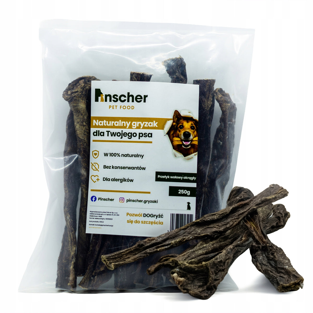 Pinscher natural dog teether beef esophagus round 250g