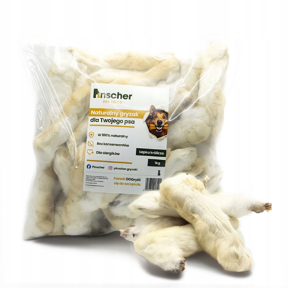 Pinscher natural dog teether rabbit paw 1KG