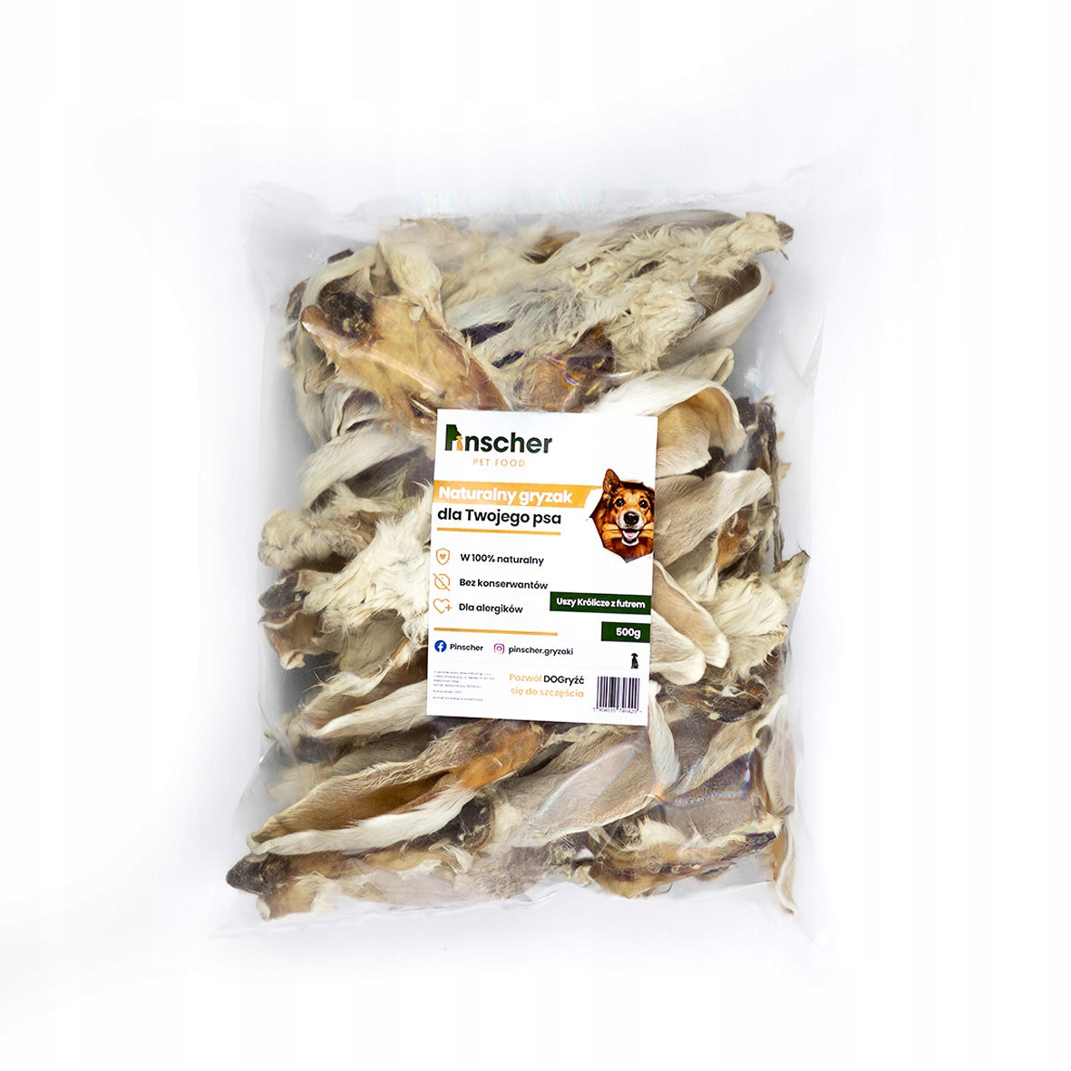 Pinscher natural teether rabbit ears with fur 500g