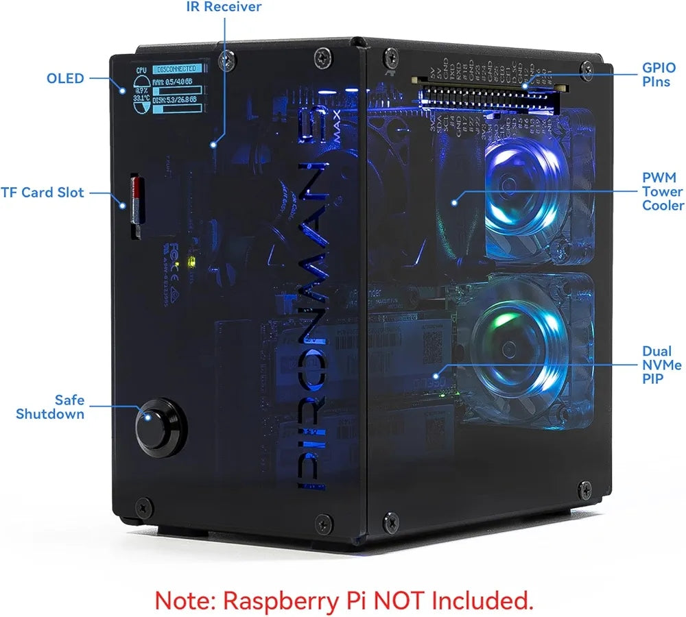 Pironman 5-MAX Dual NVMe M.2 SSD PCIe Enclosure for Raspberry Packaging status original
