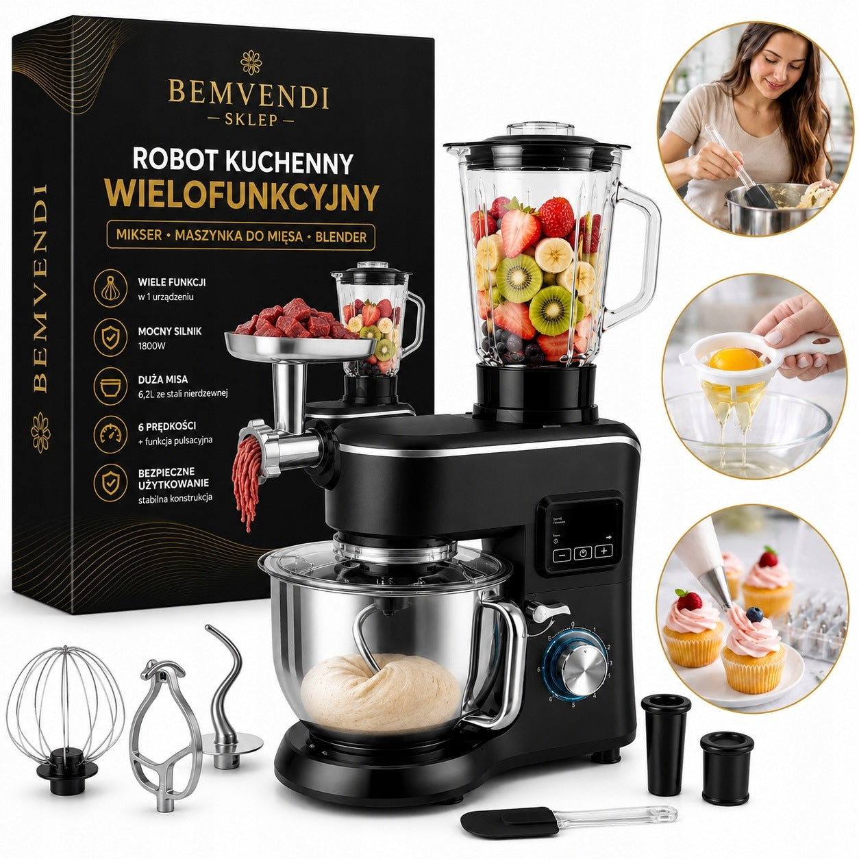 Planetary Food Processor Heated Bowl 6,2L Blender Machine Powerful 14in1