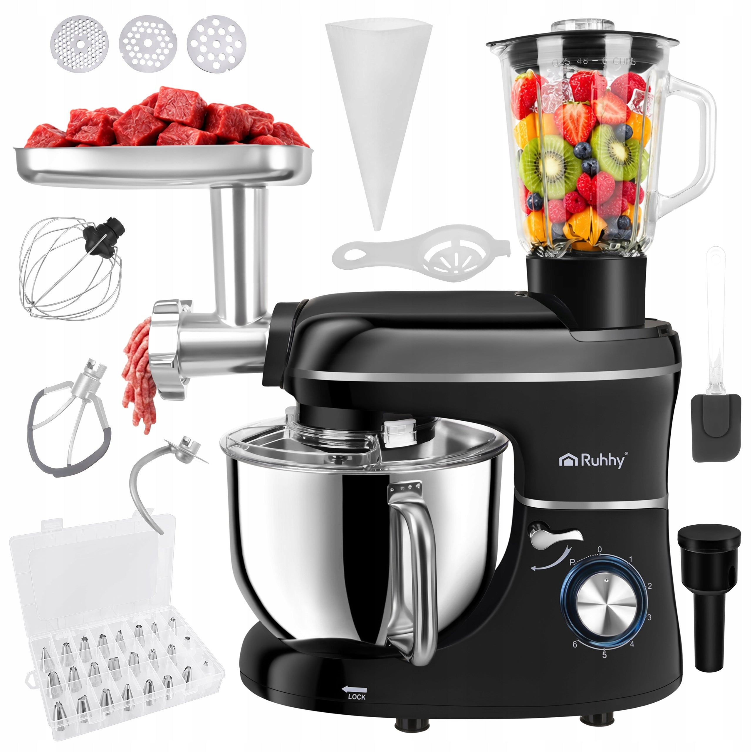 Planetary Food Processor Multifunctional with Bowl 6,2 L Blender Machine 3in1