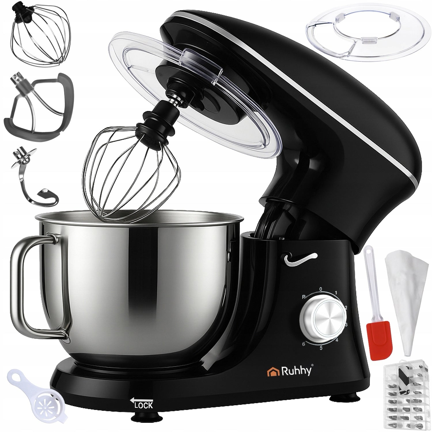 Planetary Food Processor RUHHY 6,2L Multifunctional Mixer for Cake BLACK