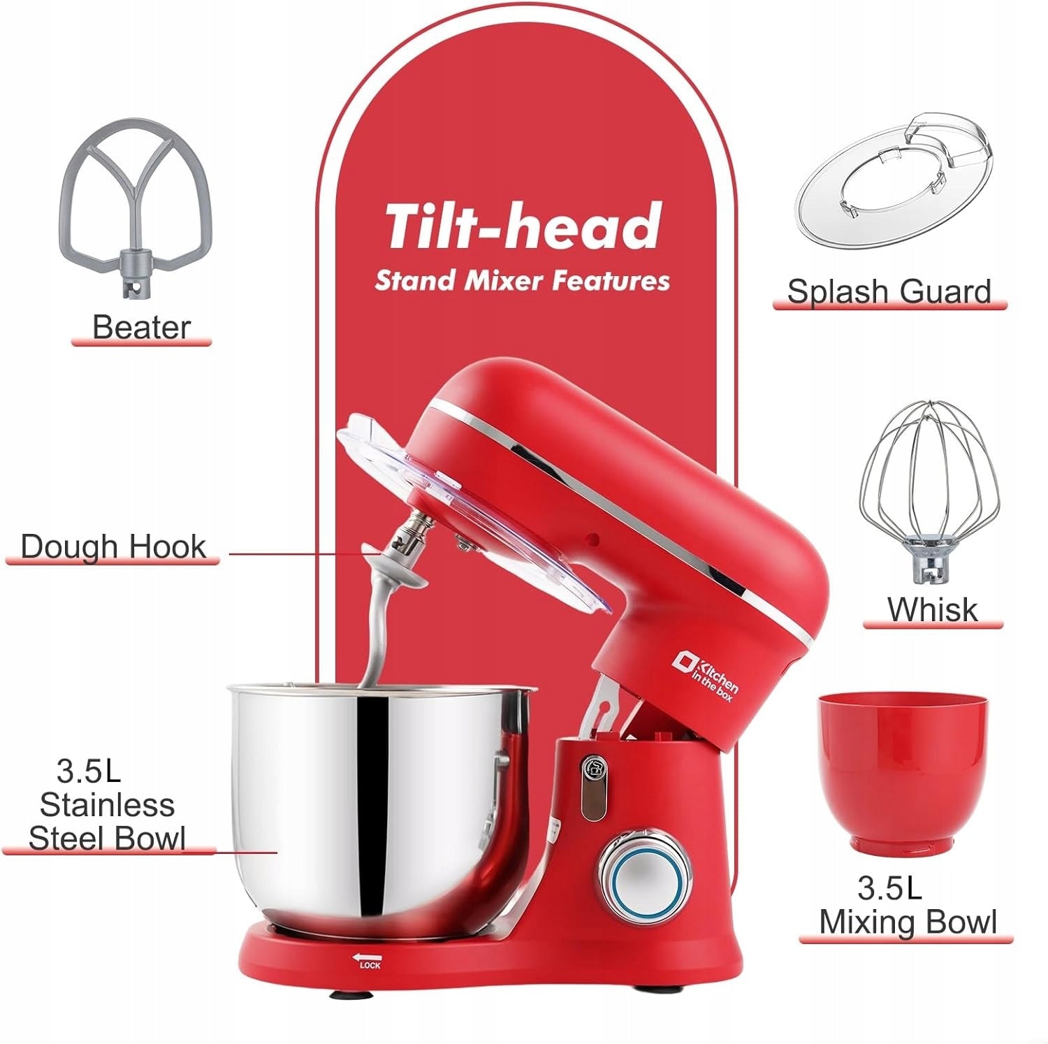 Planetary Mixer Food Processor 800W 2 Bowls 3.5L Red Compact Manufacturer code Robot Kuchenny Mikser 800W 2 Misy Czerwony
