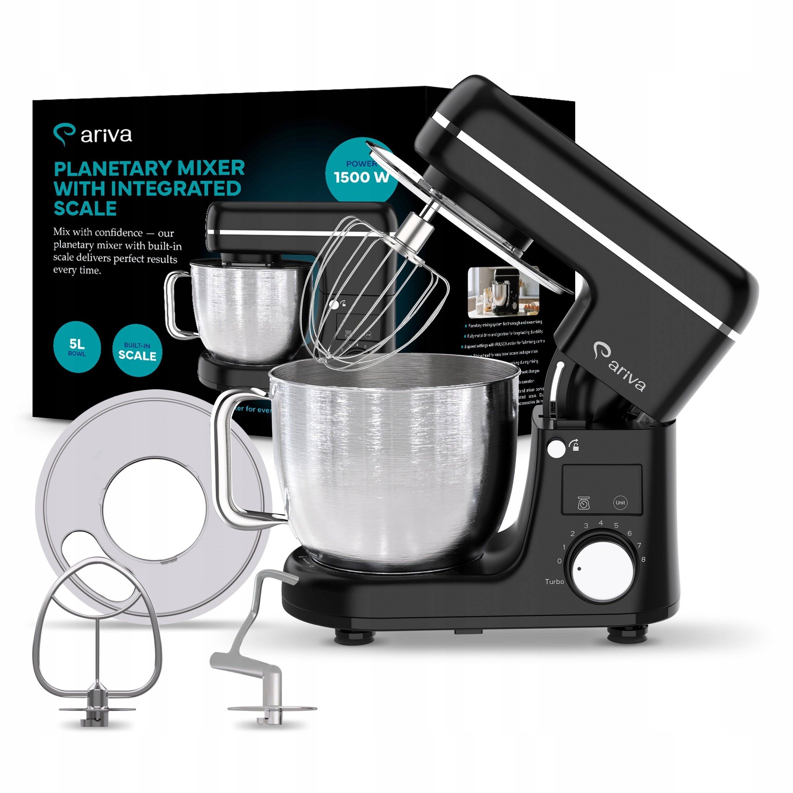 Planetary Robot ARIVA 1500W Bowl 5L Built-in LED Weight + 3 Tips