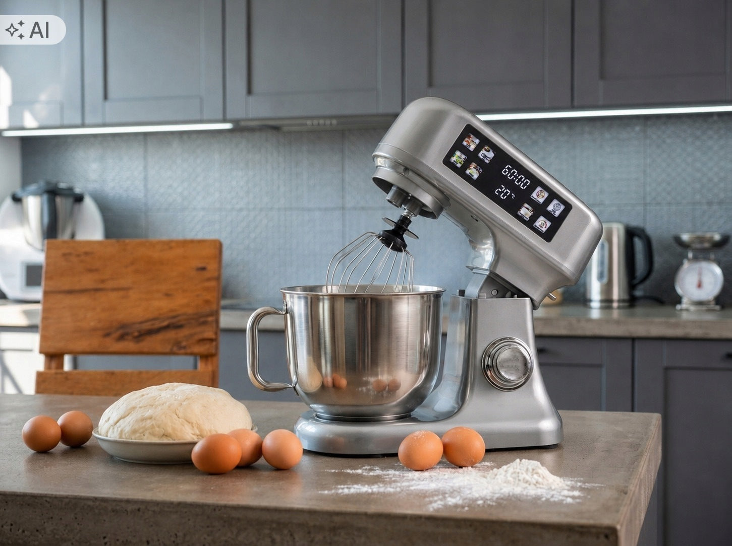 Planetary Robot Kitchen Mixer 6 L LED Panel Fermentation 2000 W Silver Packaging status original