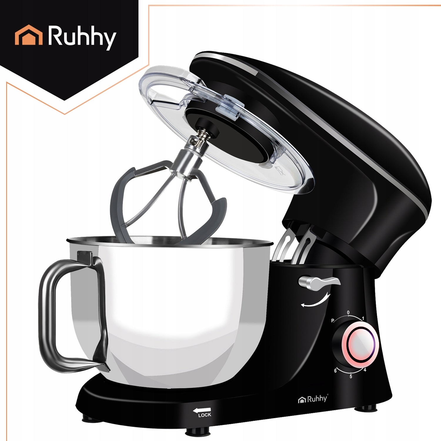 Planetary Robot Kitchen Mixer Multifunctional Black Large Bowl 6,2l Strong Manufacturer code Robot kuchenny planetarny 2200W Ruhhy 28600
