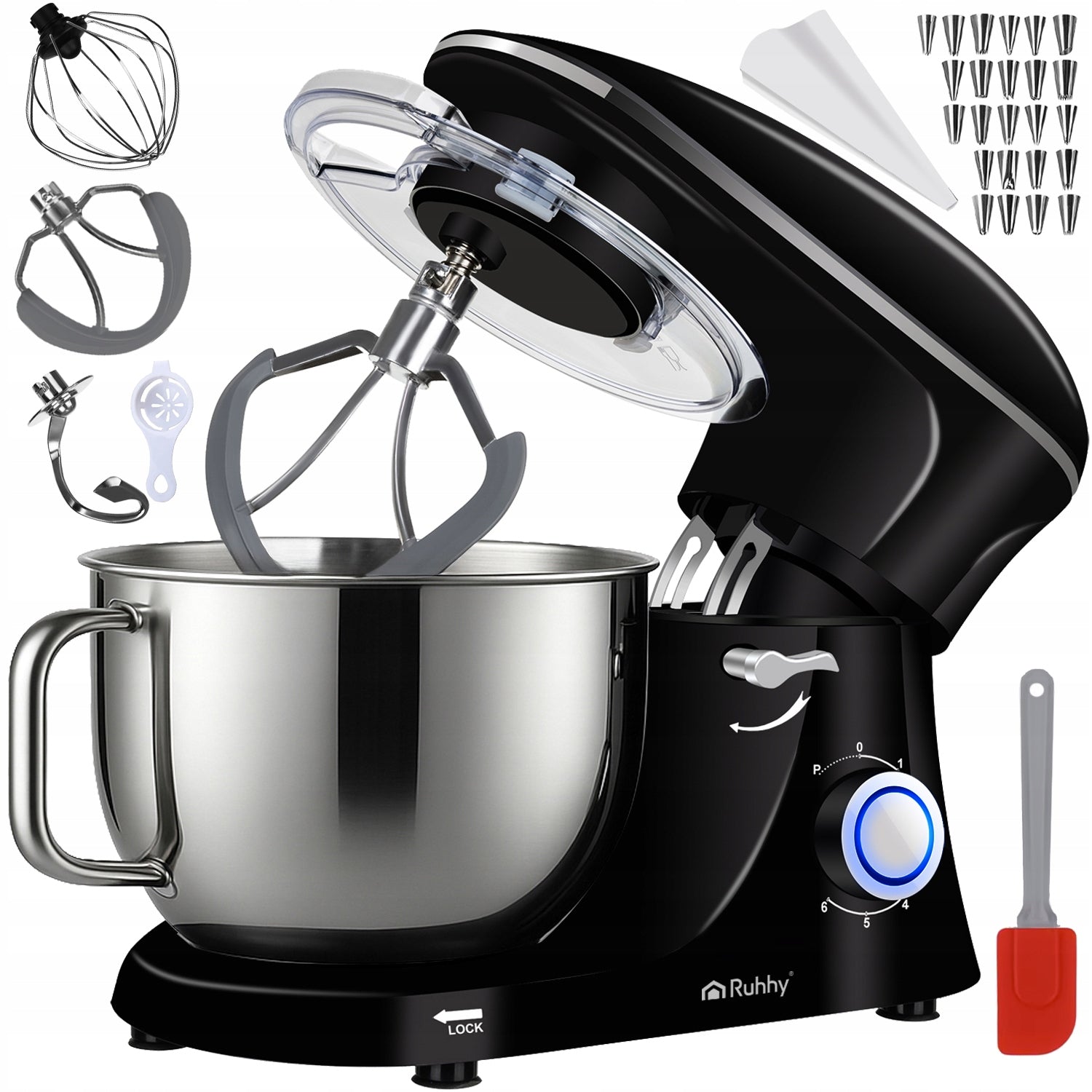 Planetary Robot Kitchen Mixer Multifunctional Black Large Bowl 6,2l Strong