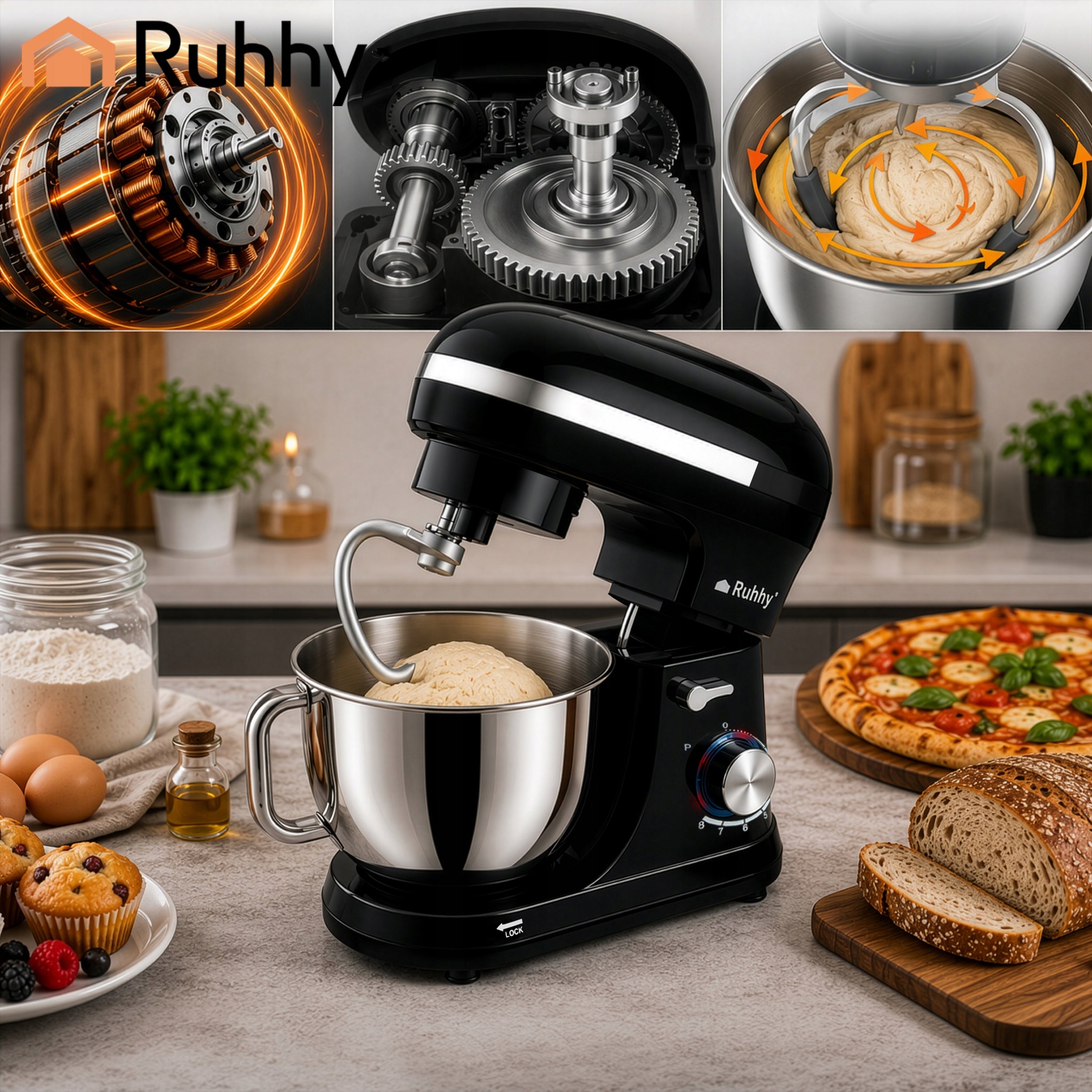 Planetary Robot Kitchen Mixer Multifunctional with Large Bowl 4,5L 9in1 Powerful Manufacturer code Robot kuchenny planetarny 16746 Ruhhy