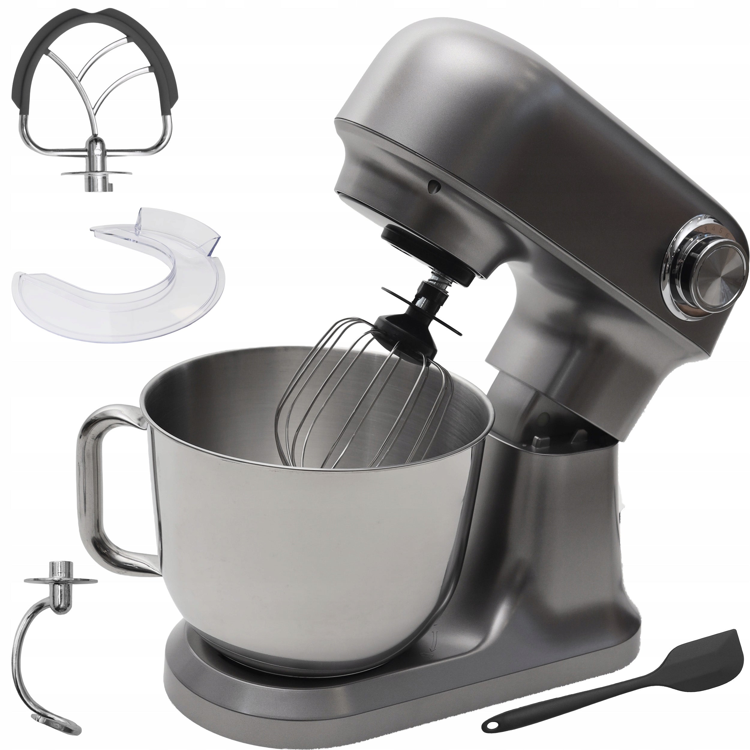 Planetary Robot Kitchen Mixer with Bowl 5l 1500W Spatula Silver Dark