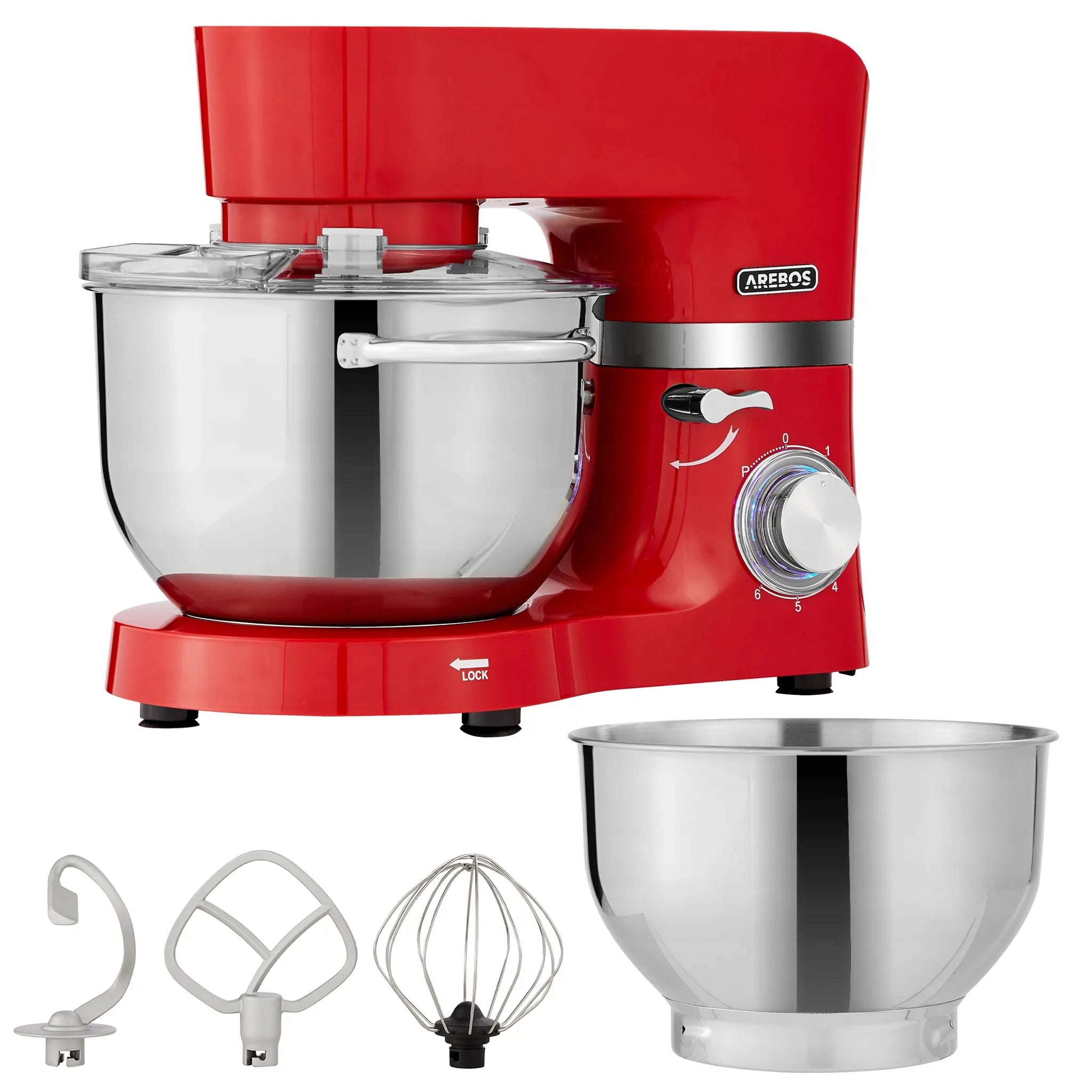 Planetary food processor AREBOS 1500W 2 bowls red 5,5 l