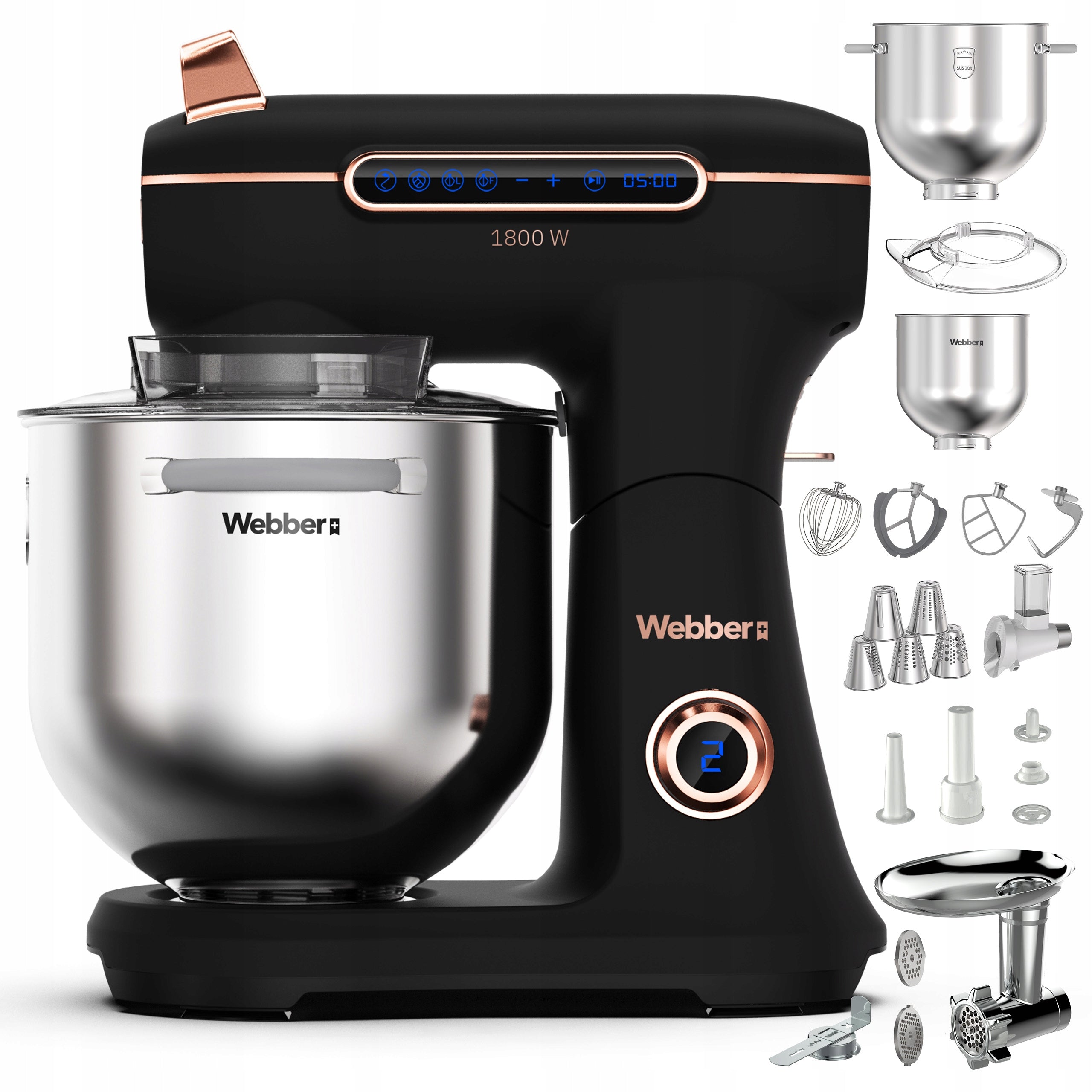Planetary food processor Webber XEF900 1800W bowl 7L multifunction mixer