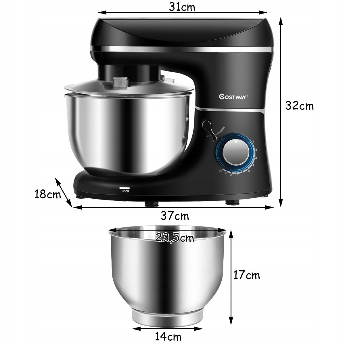 Planetary food processor with bowl Costway 1300 W black strong Manufacturer code EP24526DE-BK