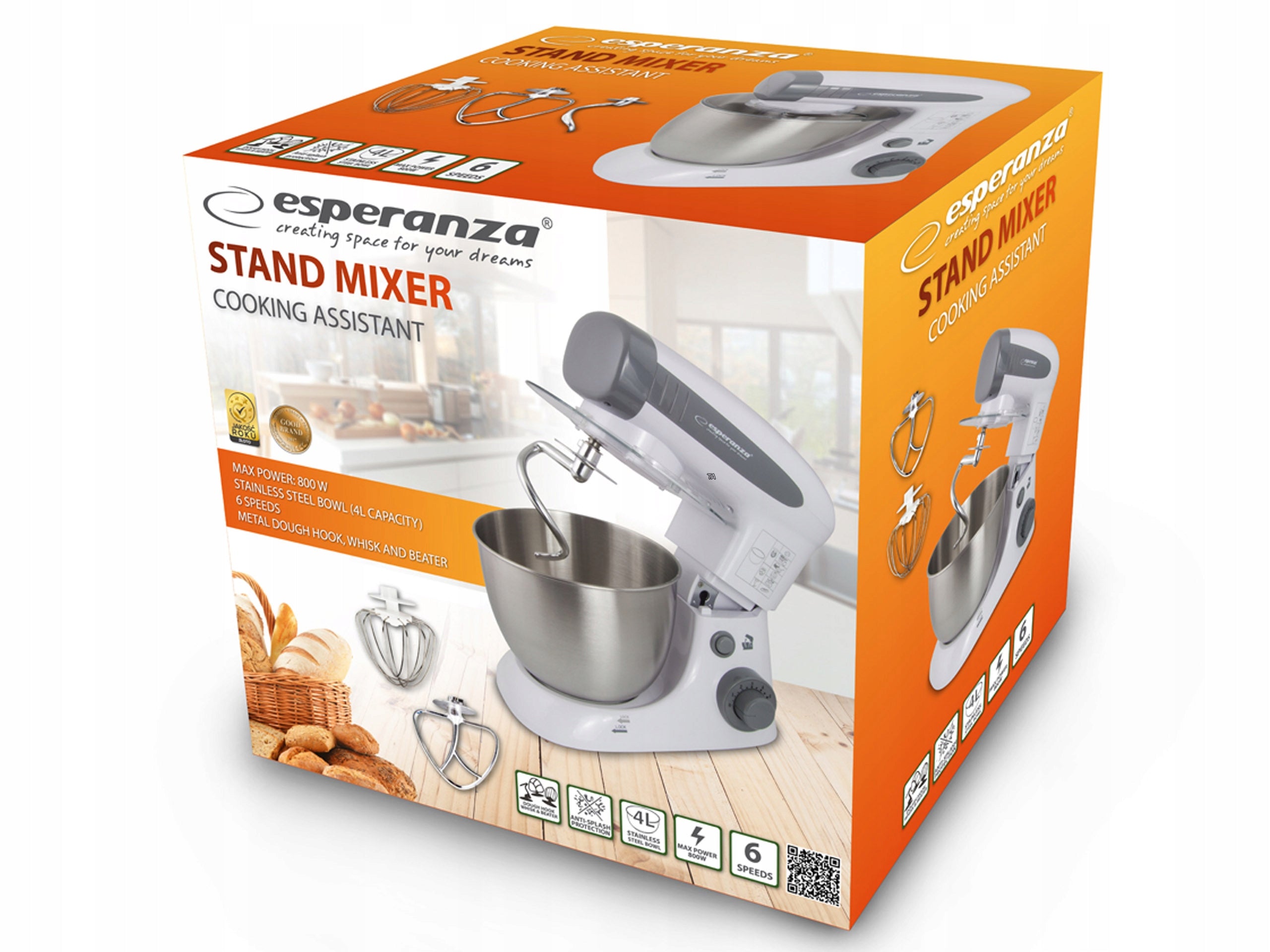 Planetary robot Esperanza Cooking Assistant EKM024 800W 4l metal bowl Brand Esperanza