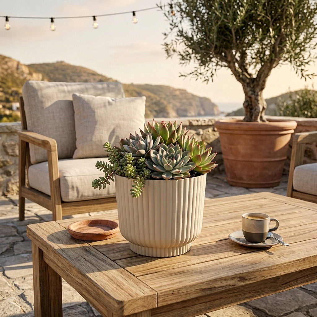 Planter Cream Frost Resistant Style Modern Ribbed Miami Wavy 30 cm Manufacturer code 5600442853513