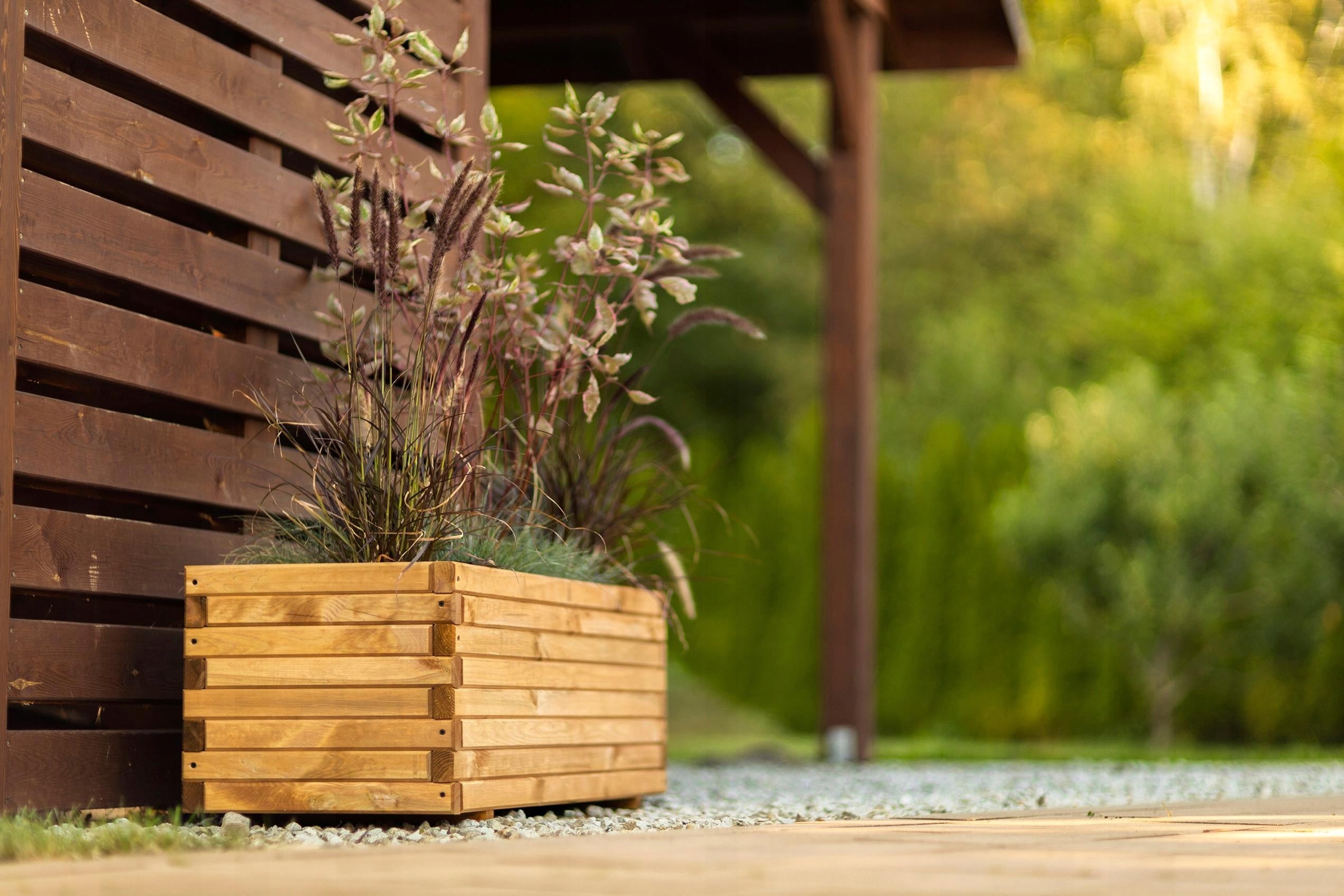 Planter Wooden Garden Solid Brown Terra 90x40x40 cm Thickness 3.5 cm Length 90 cm