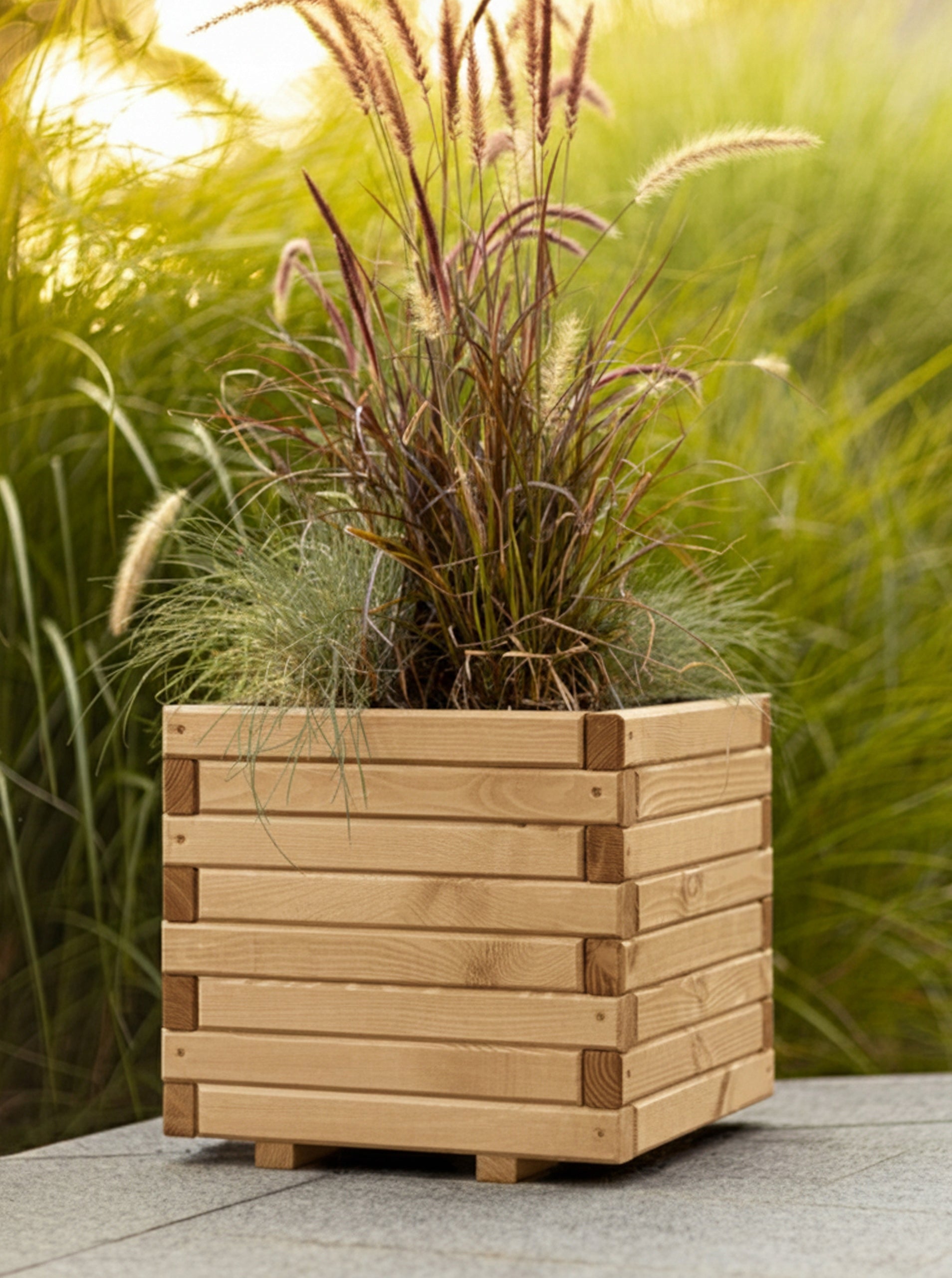 Planter Wooden Pine Solid Brown Terra 40x40x40 cm Thickness 3.5 cm