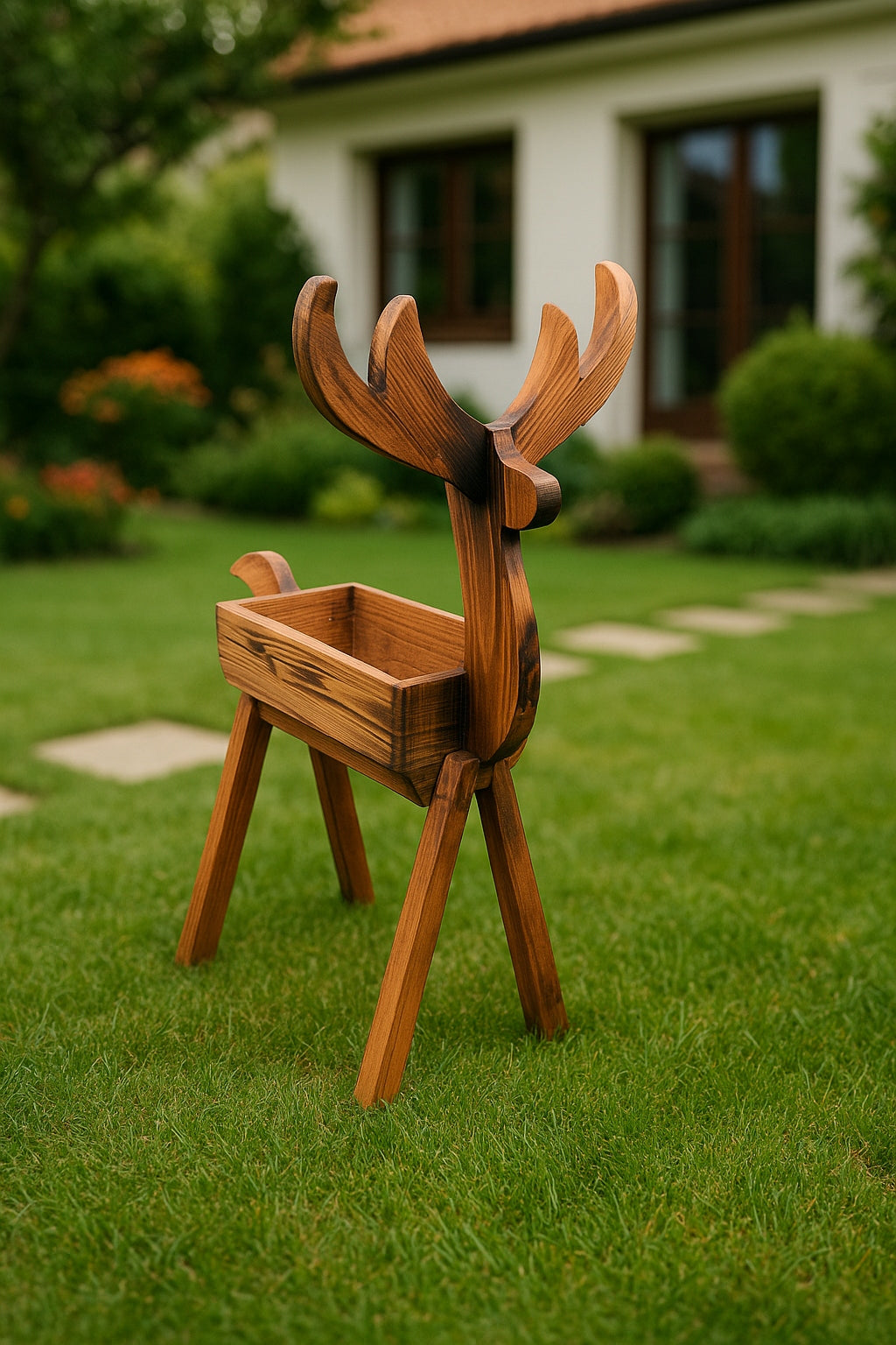 Planter flowerbed DEER decoration with WOOD gift garden house terrace Brand no brand