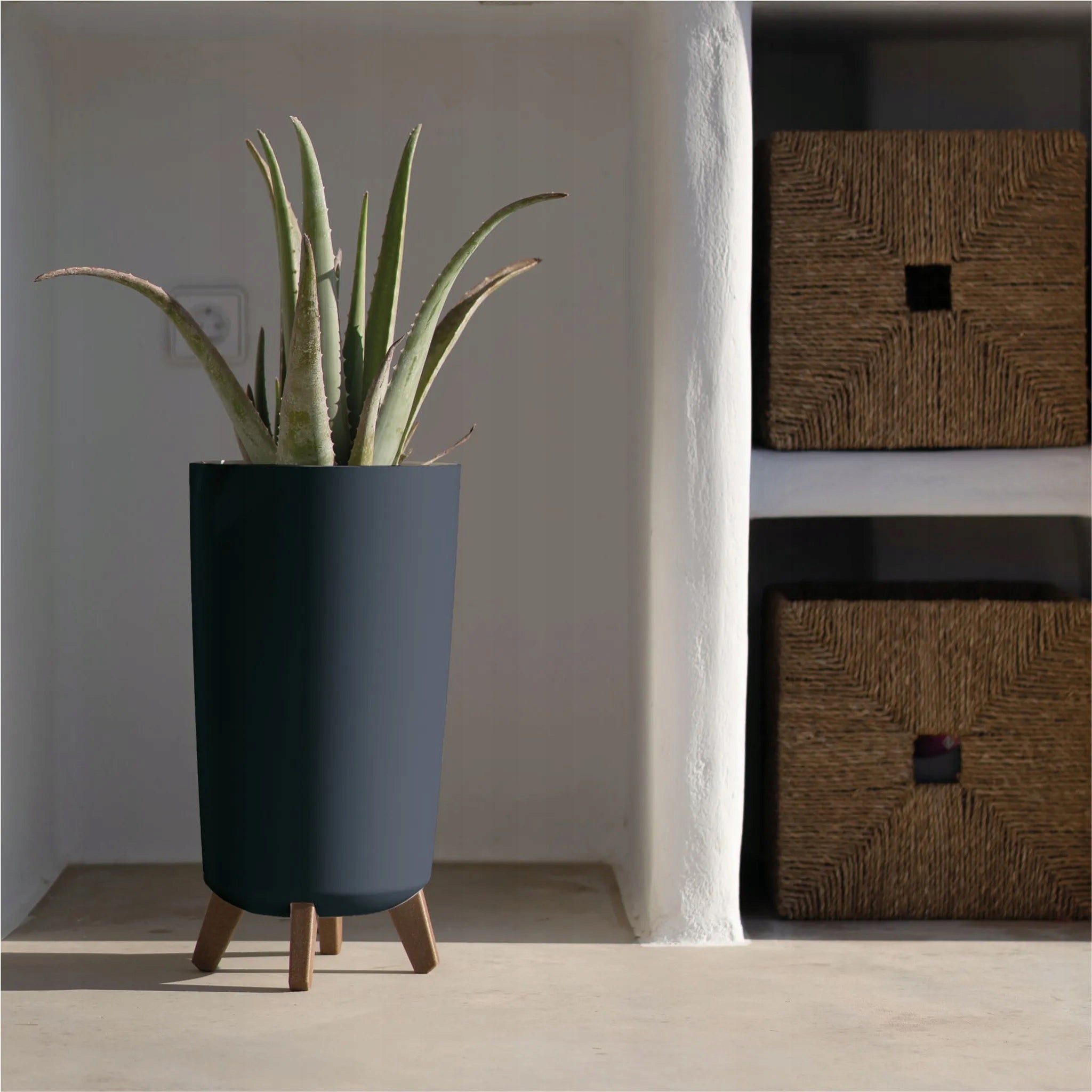 Planter, pot SLIM high ANTHRACITE cover on palm tree legs Brand Martom