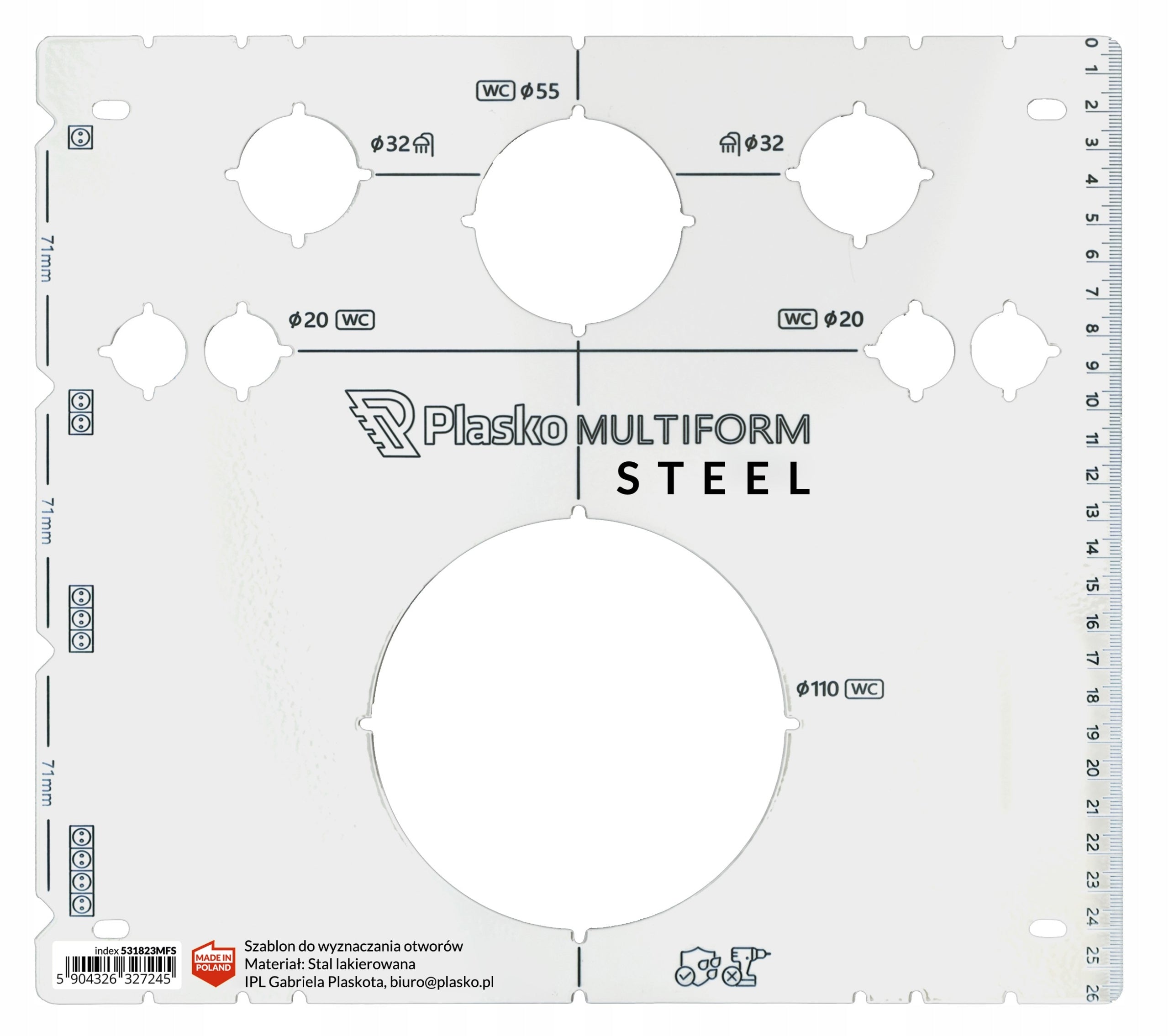 Plasko MULTIFORM STEEL professional template for determining toilet holes GN W