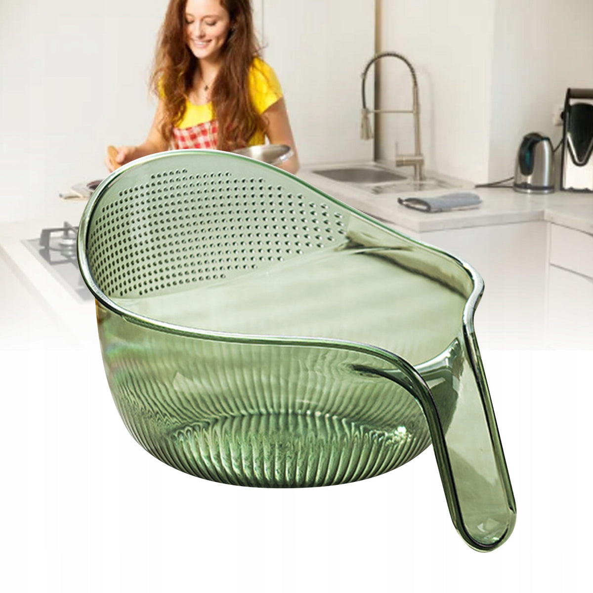 Plastic Rice Strainer with Handle for Vegetable Bean LS