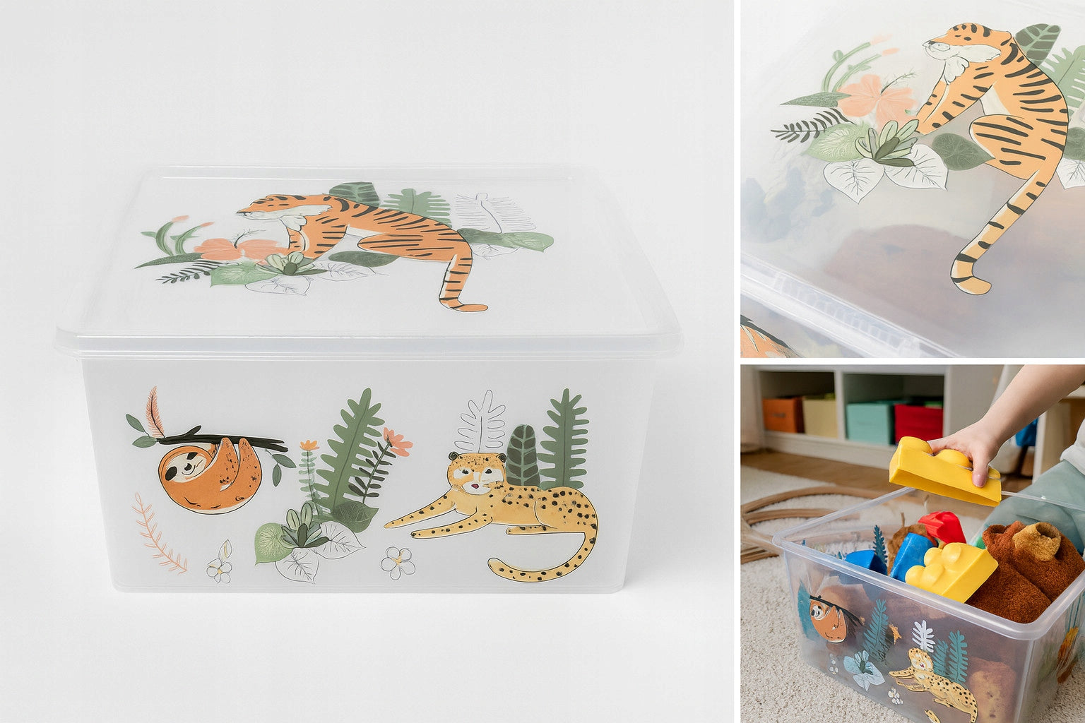 Plastic container 18l 40x34x17 transparent with animal print Packaging status original