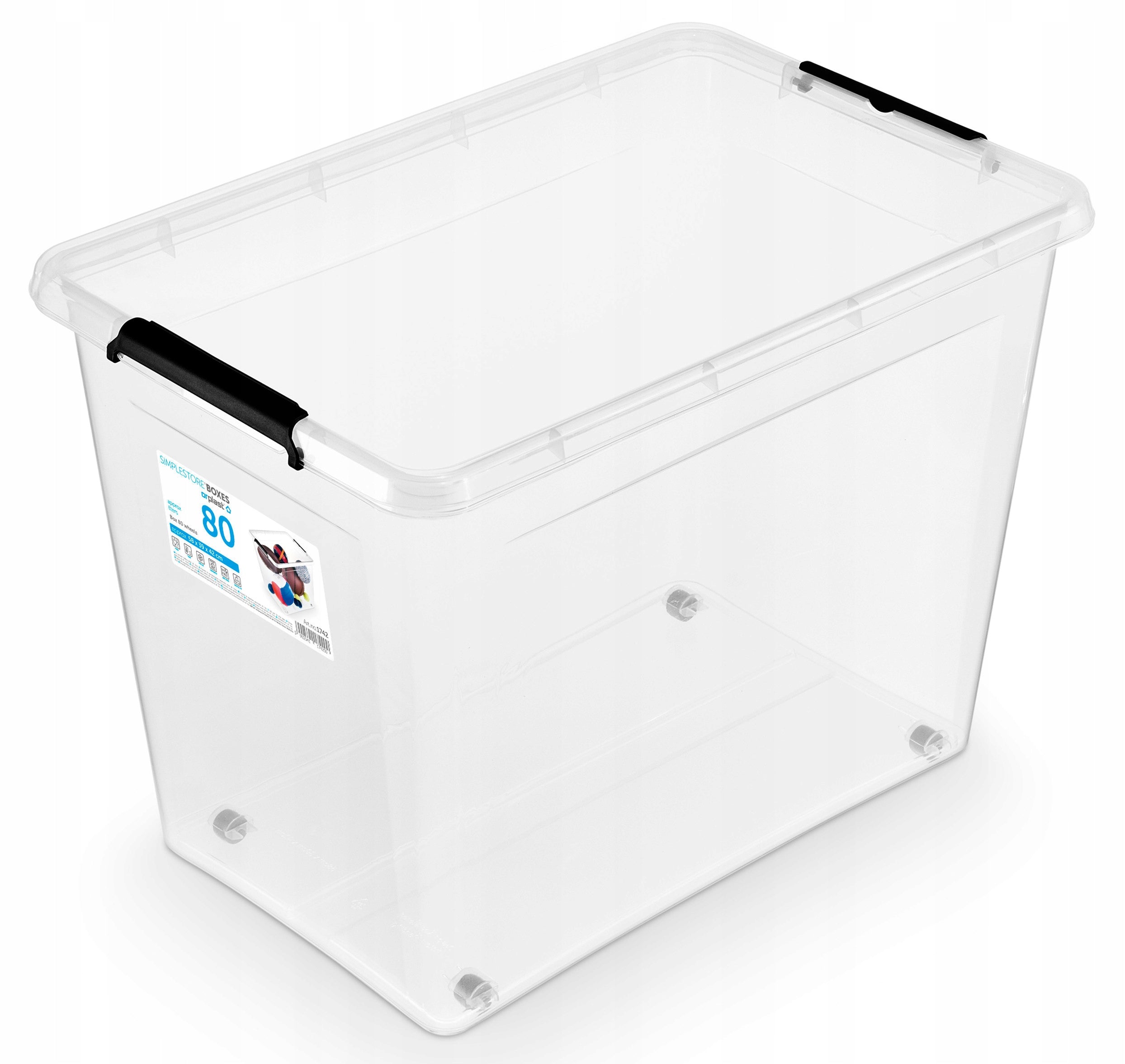 Plastic container 80 l transparent with lid on wheels organizer Color transparent