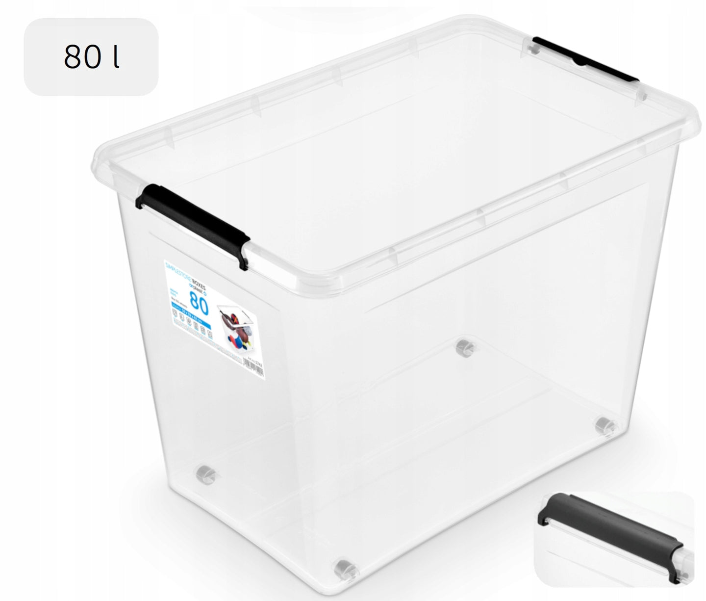 Plastic container 80 l transparent with lid on wheels organizer