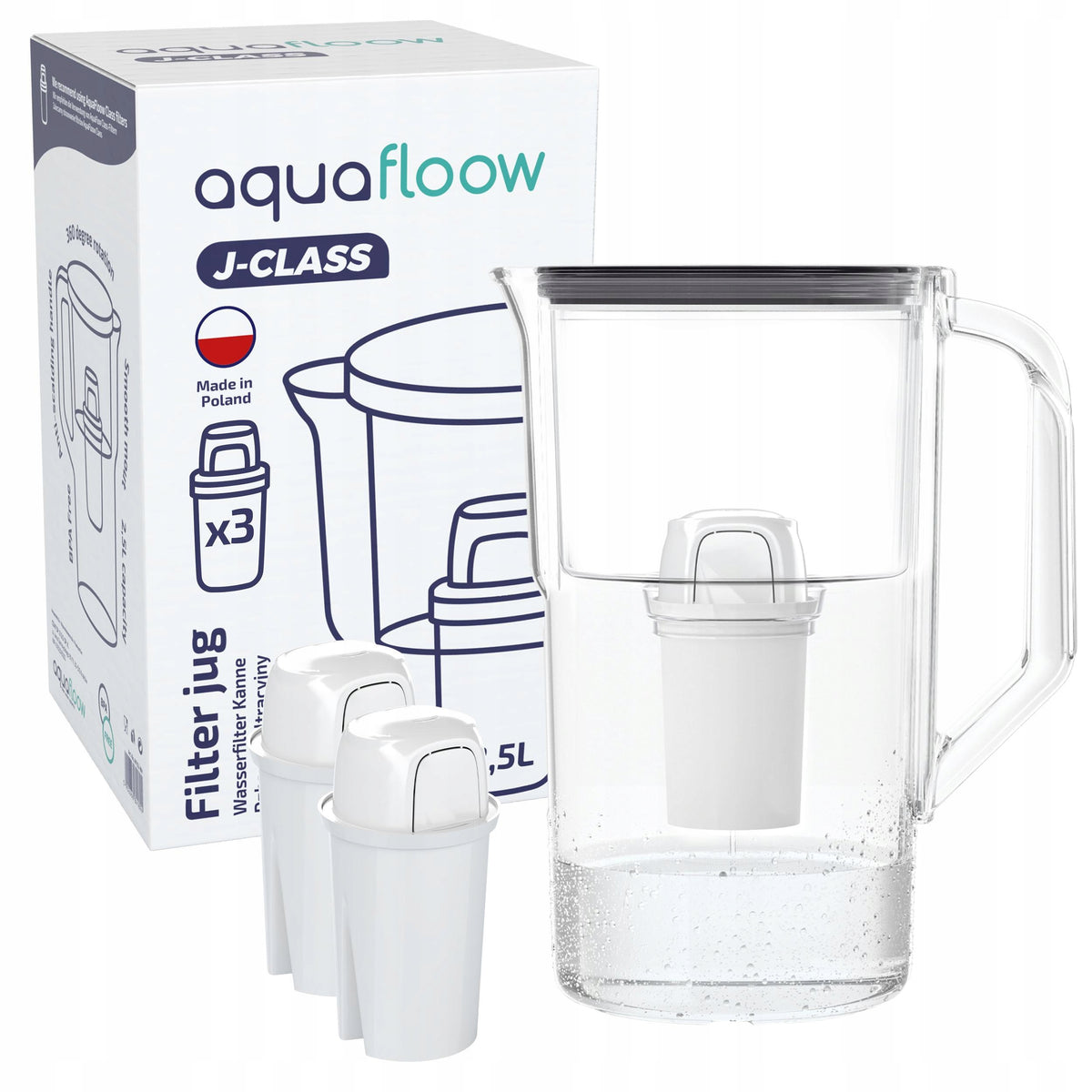 Plastic filter jug AquaFloow J-CLASS 2,5l black + 3x water filter